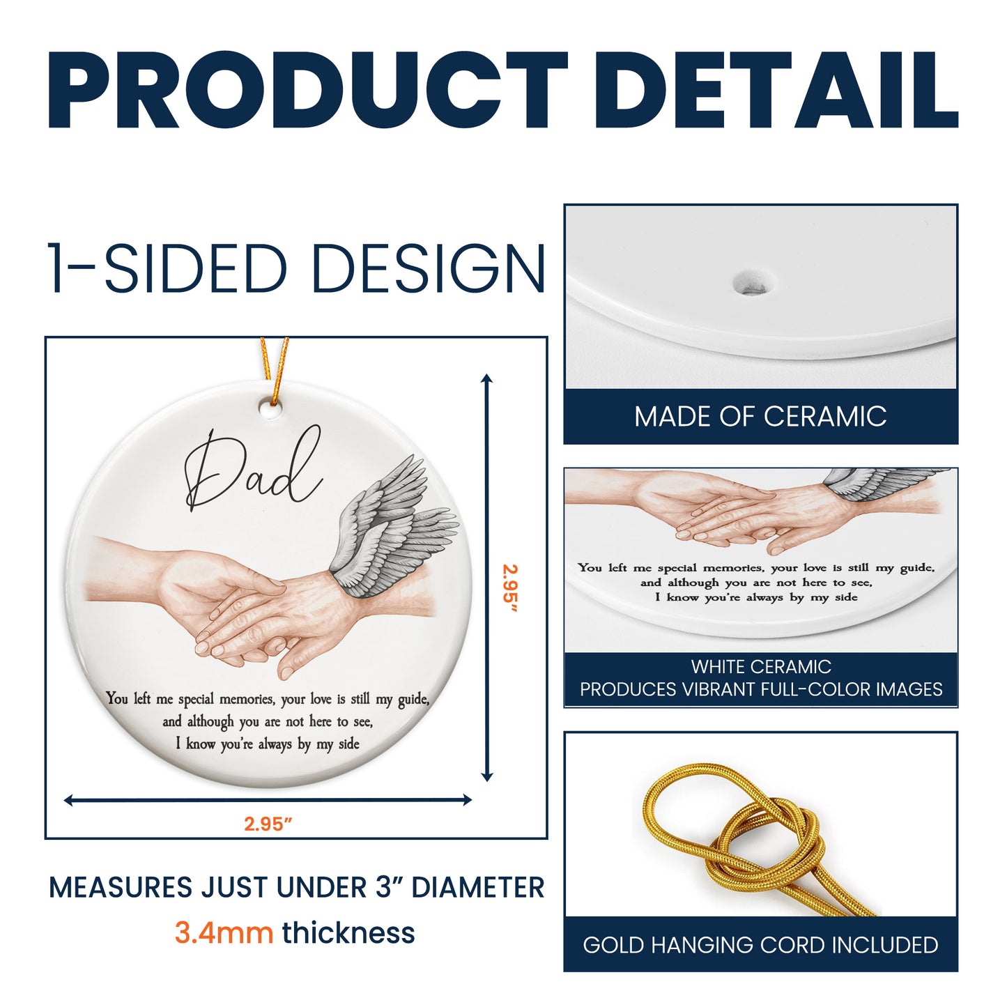 Memorial Gifts Bereavement Family Gift - Hold Angel Hand - Personalized Ceramic Ornament