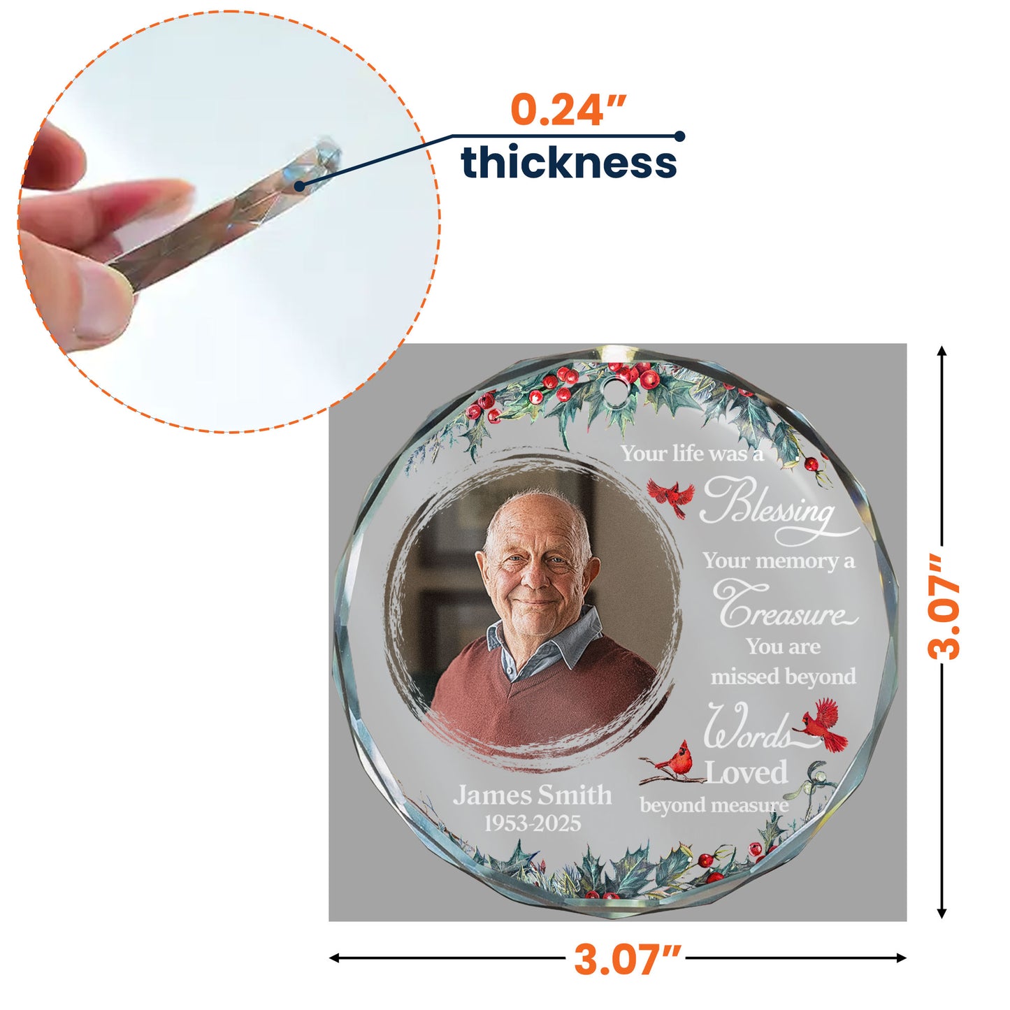 Memorial Ornament Your Life Was A Blessing - Personalized Glass Photo Ornament