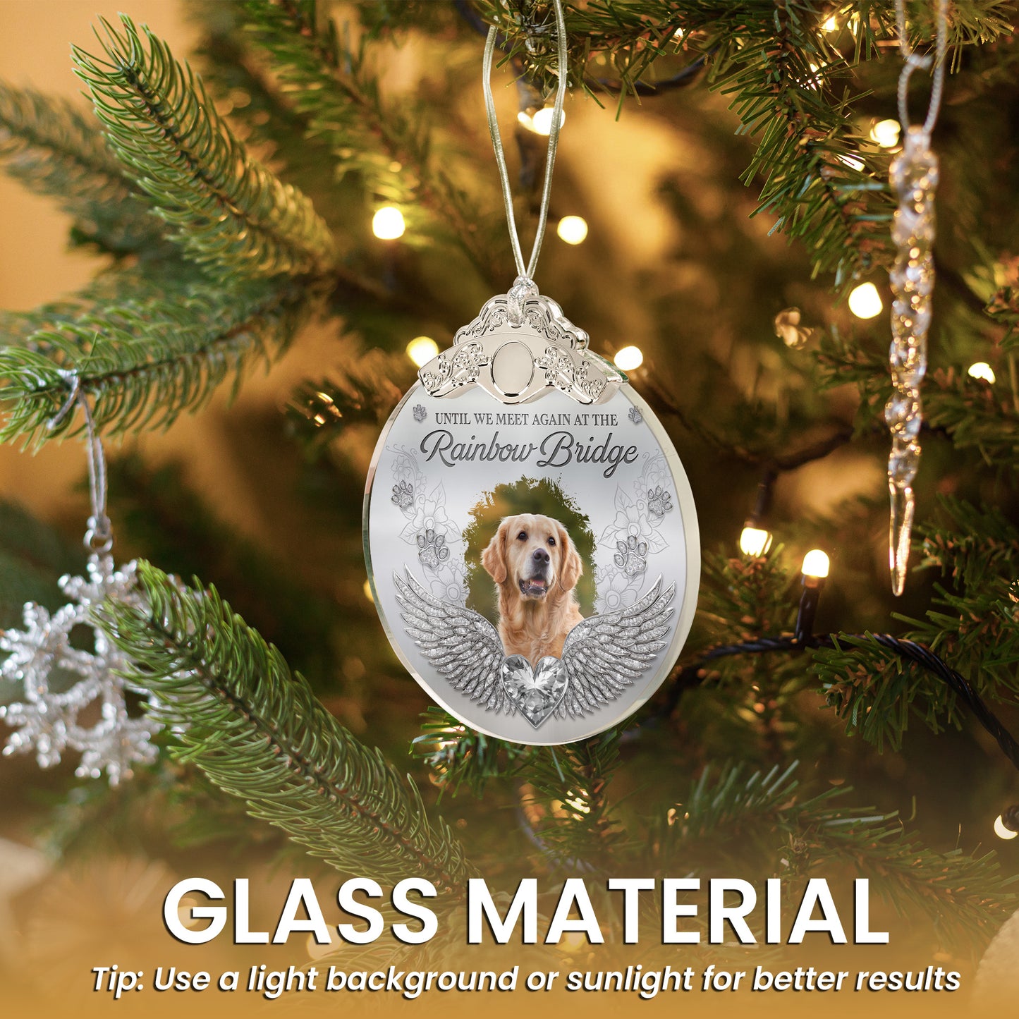 Memorial Pet In Heaven - Personalized Glass Photo Ornament With Silver Cap