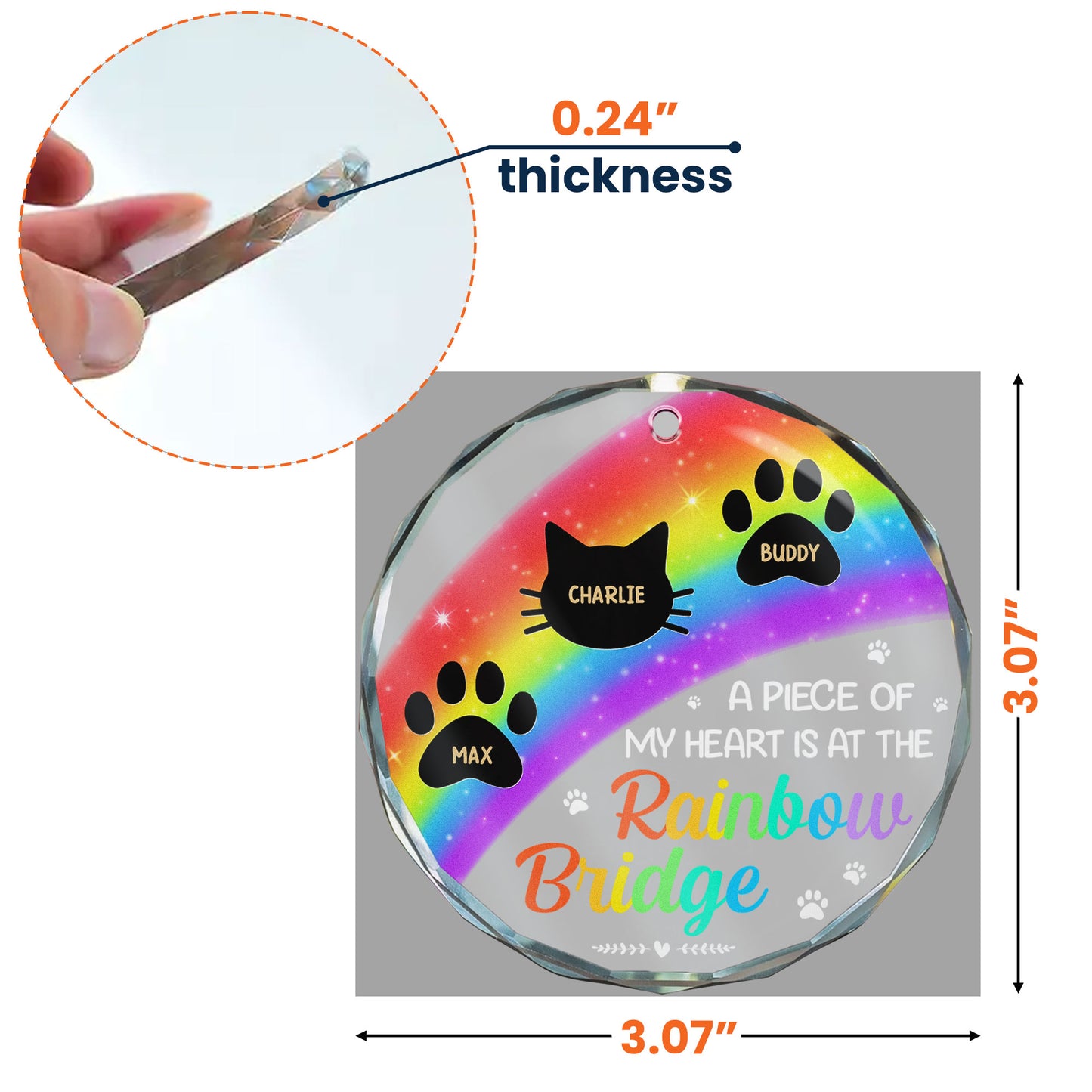 Memorial Pets Rainbow Bridge - Personalized Glass Ornament