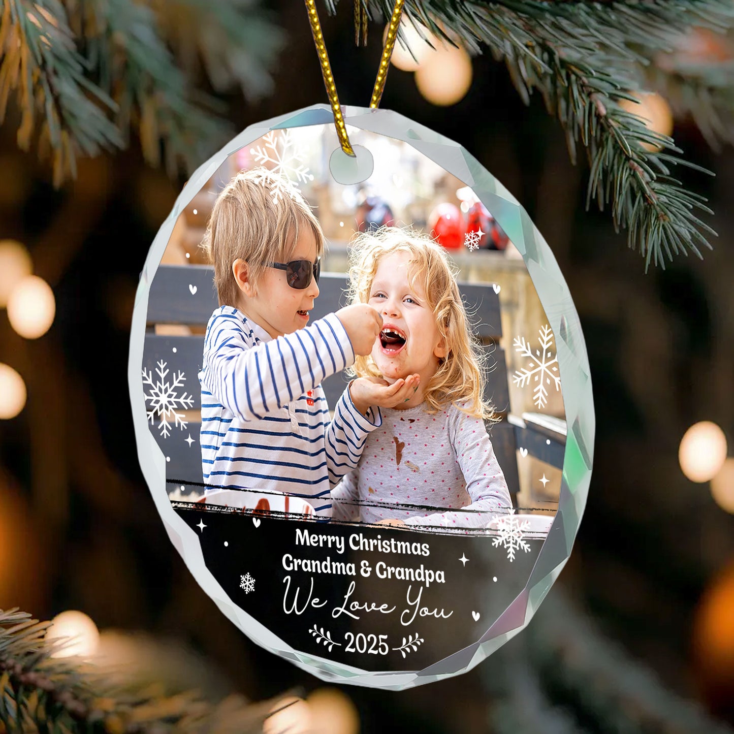Merry Christmas Grandparents - Personalized Glass Photo Ornament