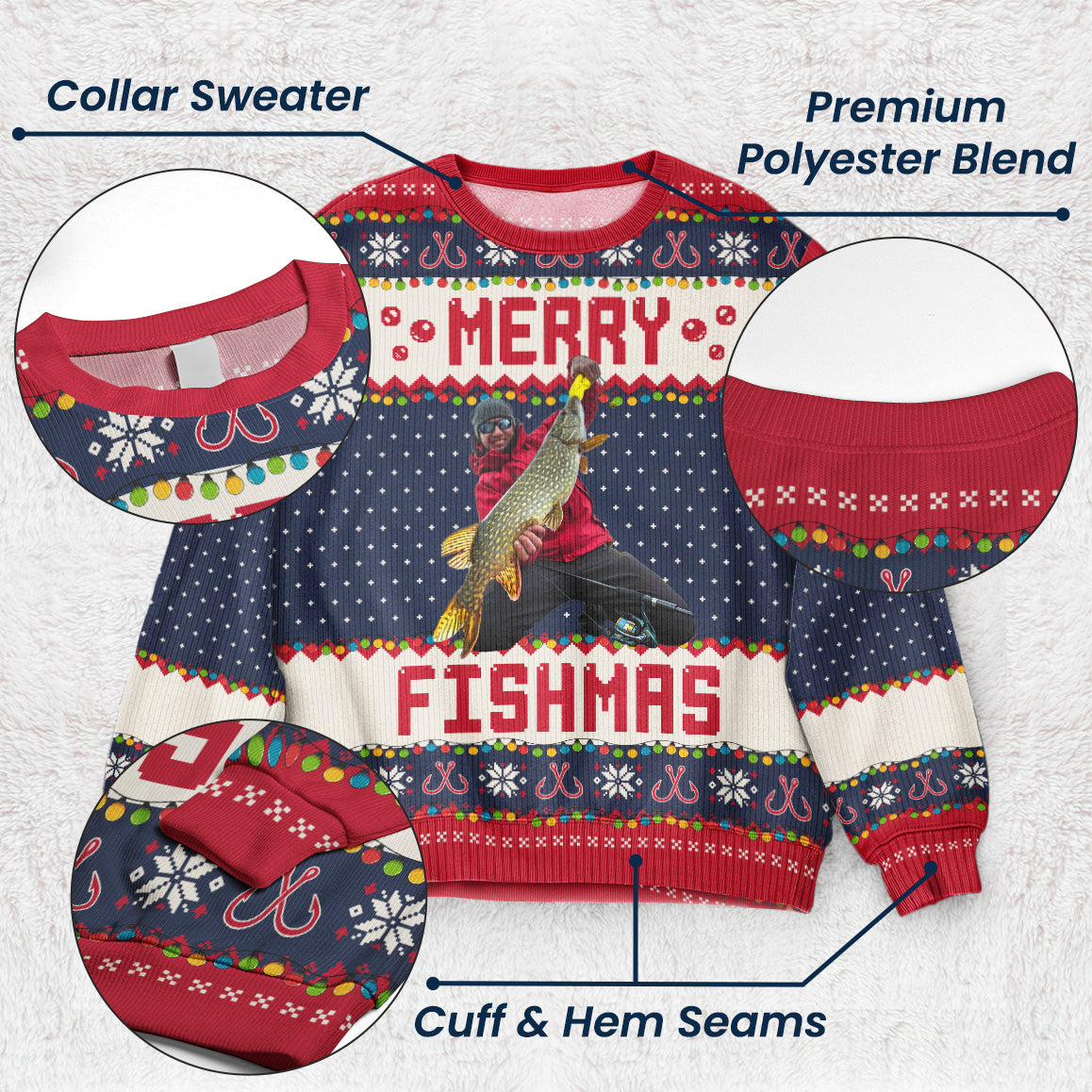 Merry Fishmas Gift For Fishing Lovers - Personalized Photo Ugly Sweater