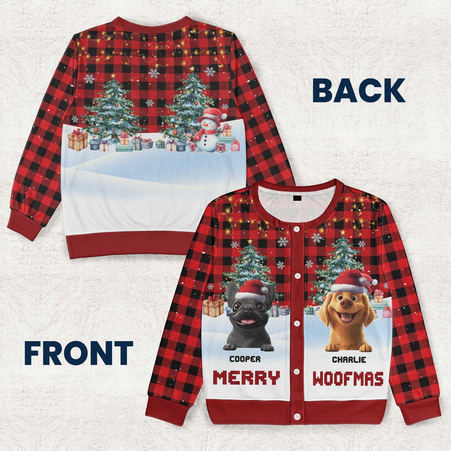 Merry Woofmas Dog Mom Dog Dad - Personalized Crewneck Cardigan