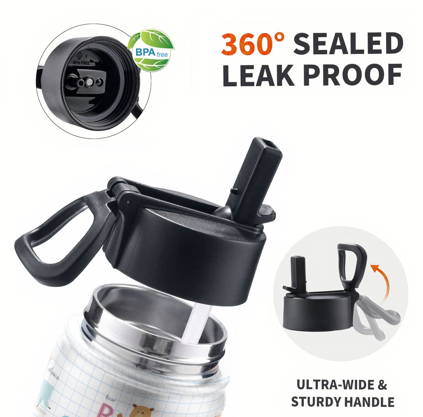 Animal Alphabet - Personalized Kids Water Bottle With Straw Lid