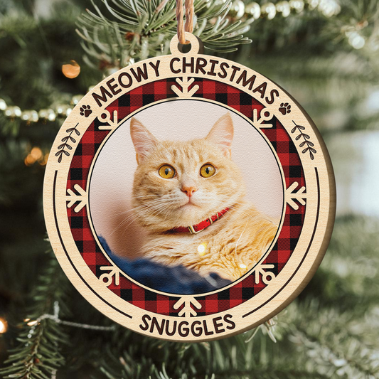 Meowy Christmas - Personalized Wooden Ornament