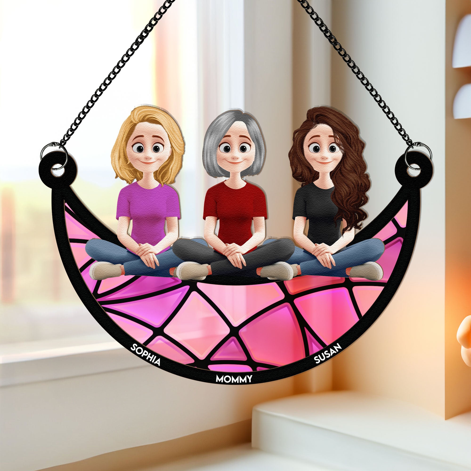 Mom And Her Children - New Style - Personalized Window Hanging Suncatcher Ornament