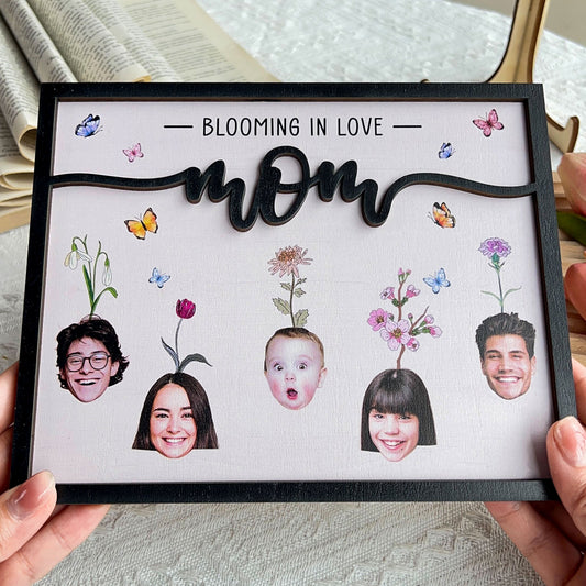 Mom Blooming In Love - Personalized Photo Wooden Plaque