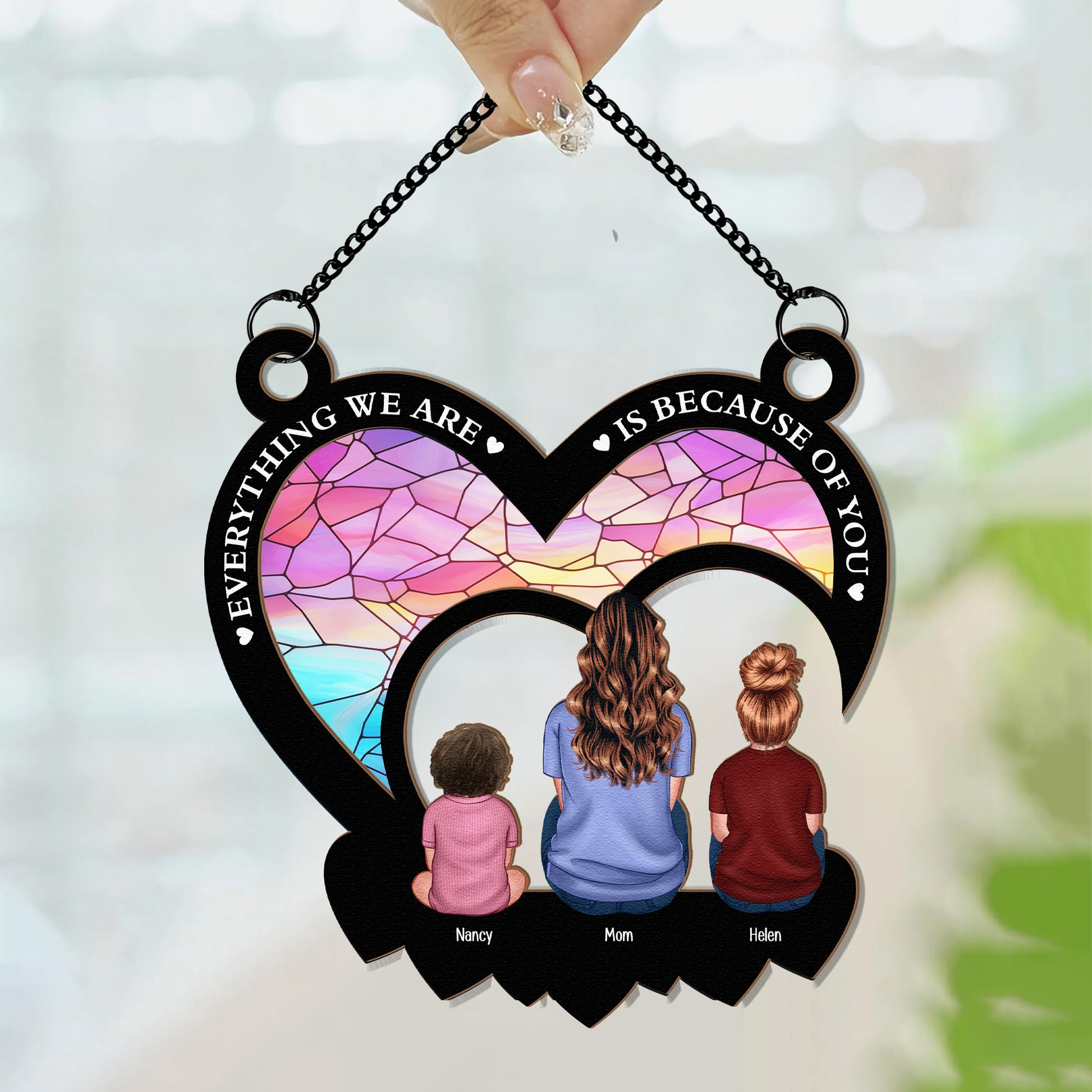Mom Everything We're Is Because Of You - Personalized Window Hanging Suncatcher Ornament
