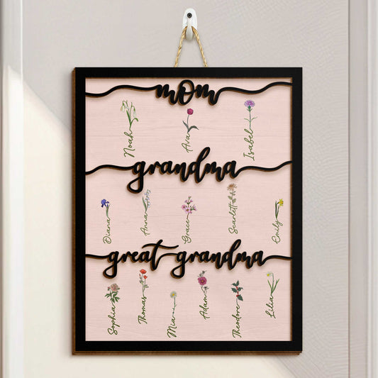 Mom Grandma Great Grandma - Personalized 2 Layers Wood Sign