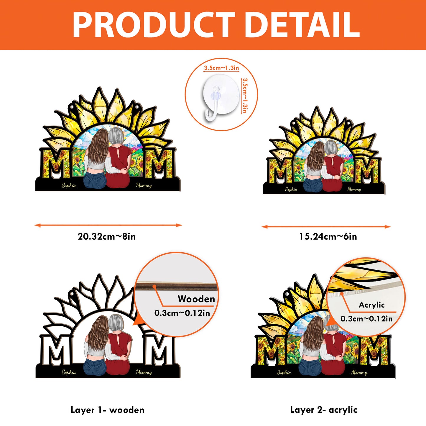 Mom - Sunflower Version - Personalized Window Hanging Suncatcher Ornament