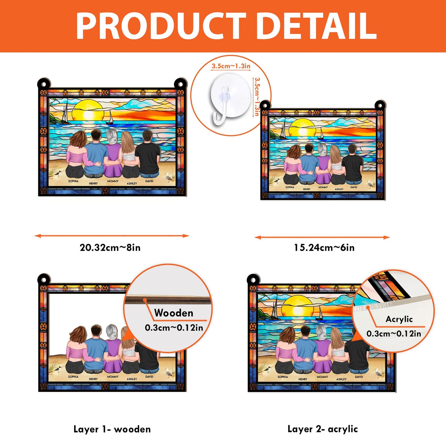 Mom & Children Sitting On The Beach - Personalized Window Hanging Suncatcher Ornament - Christmas Gift For Mom