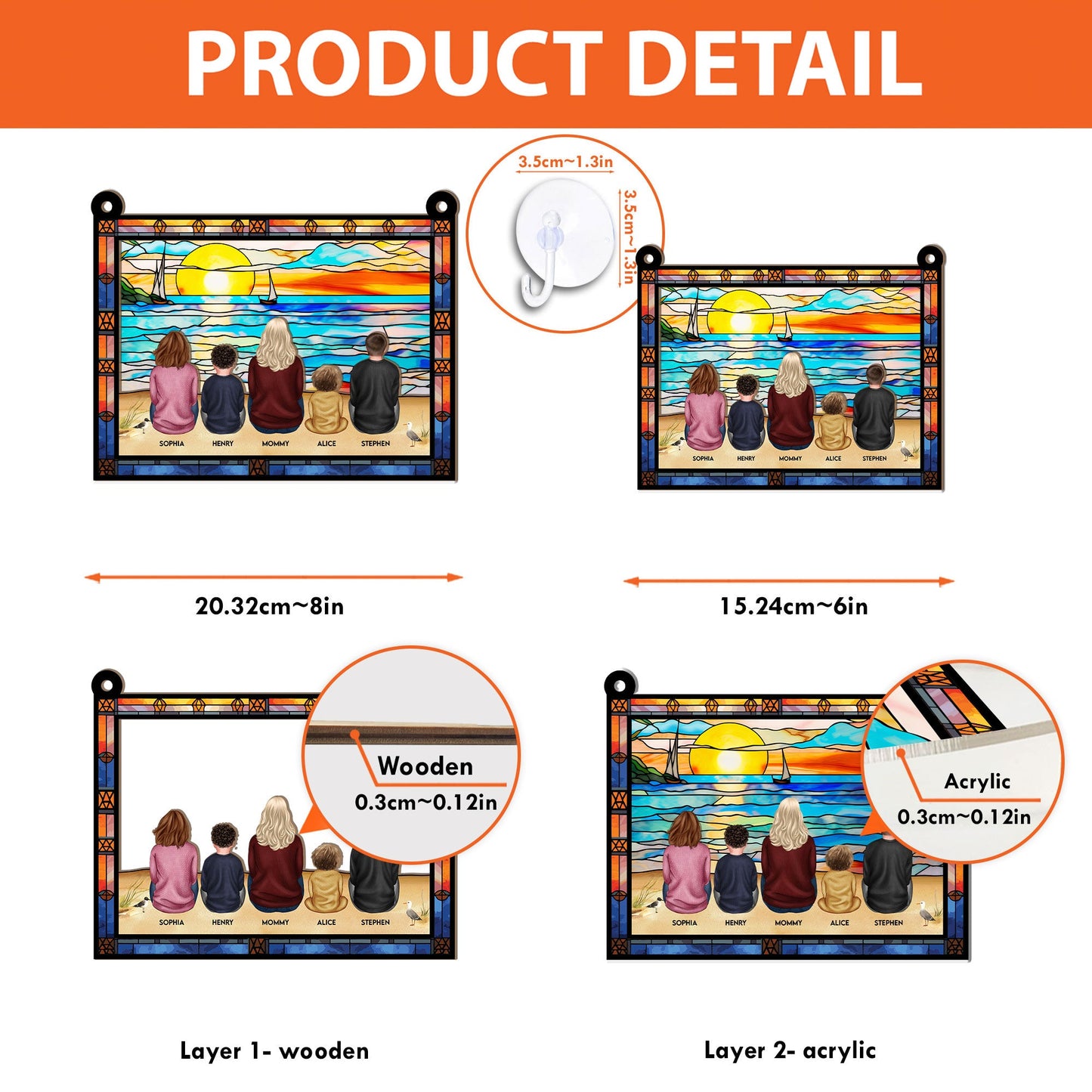 Mom & Children Sitting On The Beach - Personalized Window Hanging Suncatcher Ornament