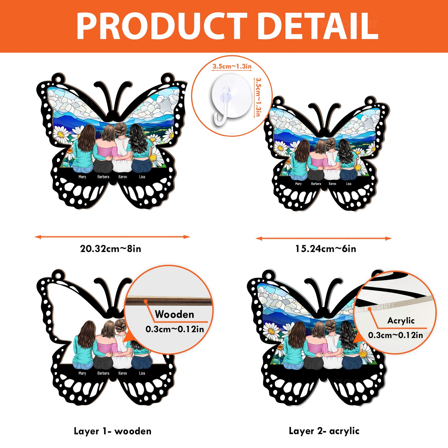 Mom & Daughters, Sons - Besties, Sister - Butterfly - Personalized Window Hanging Suncatcher Ornament