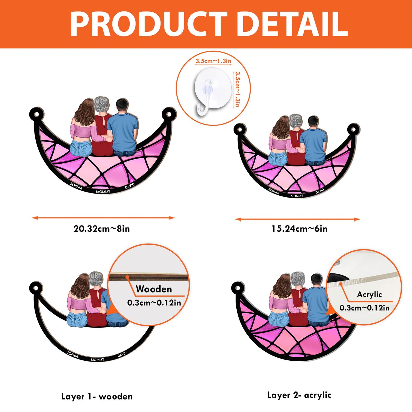 Mom, Children Sitting On The Moon - Personalized Window Hanging Suncatcher Ornament - Christmas Gift For Mom