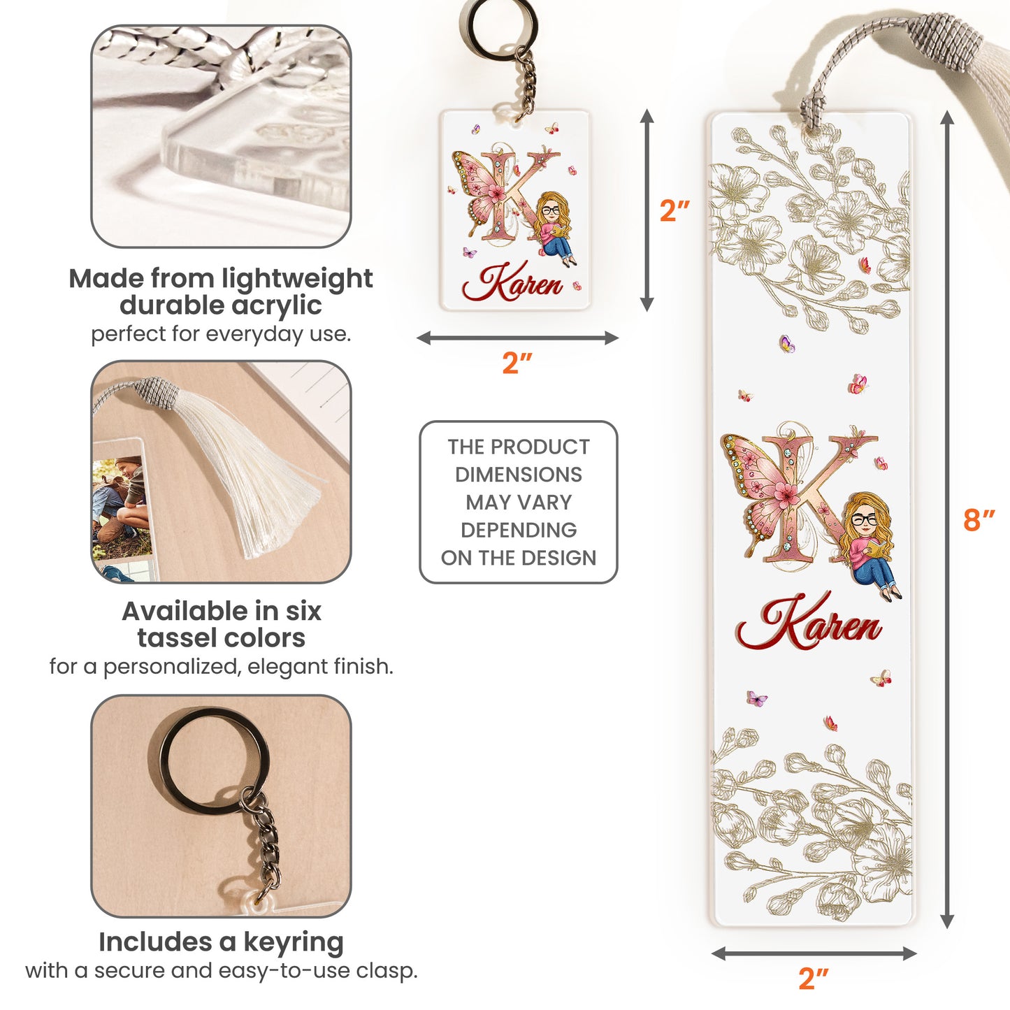 Monogram Letter Book Lovers - Personalized Acrylic Bookmark And Keychain Set