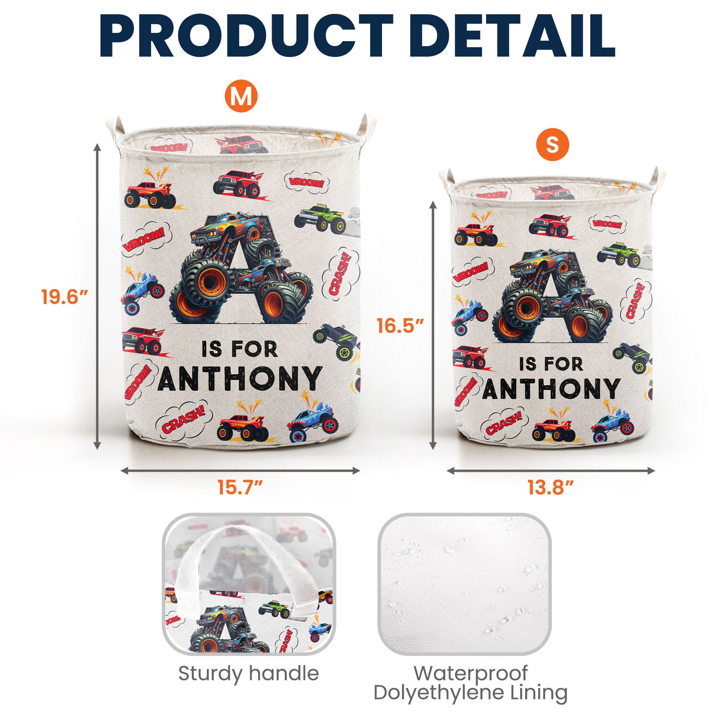 Monster Truck, Unicorn, Astronaut Alphabet Organizer - Personalized Storage Basket