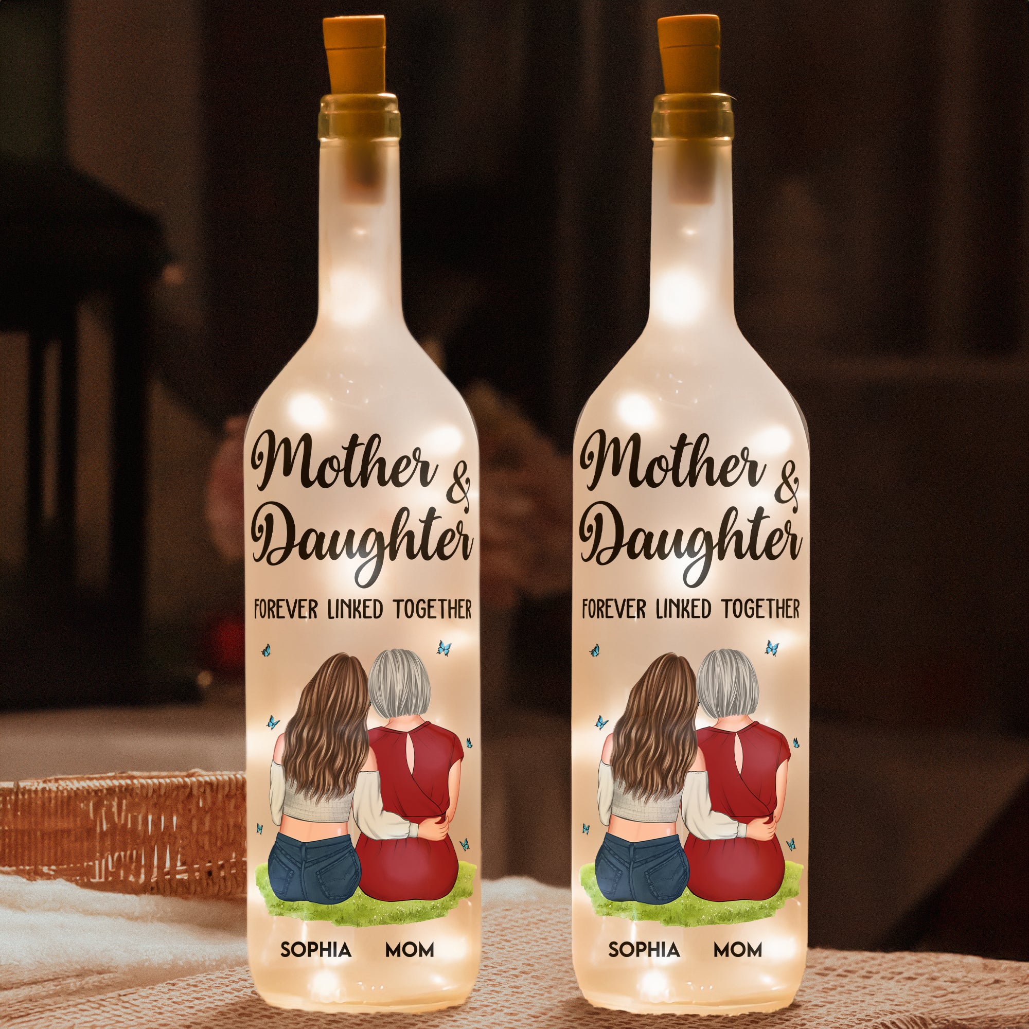 Mother And Daughter Forever Linked Together Personalized Bottle