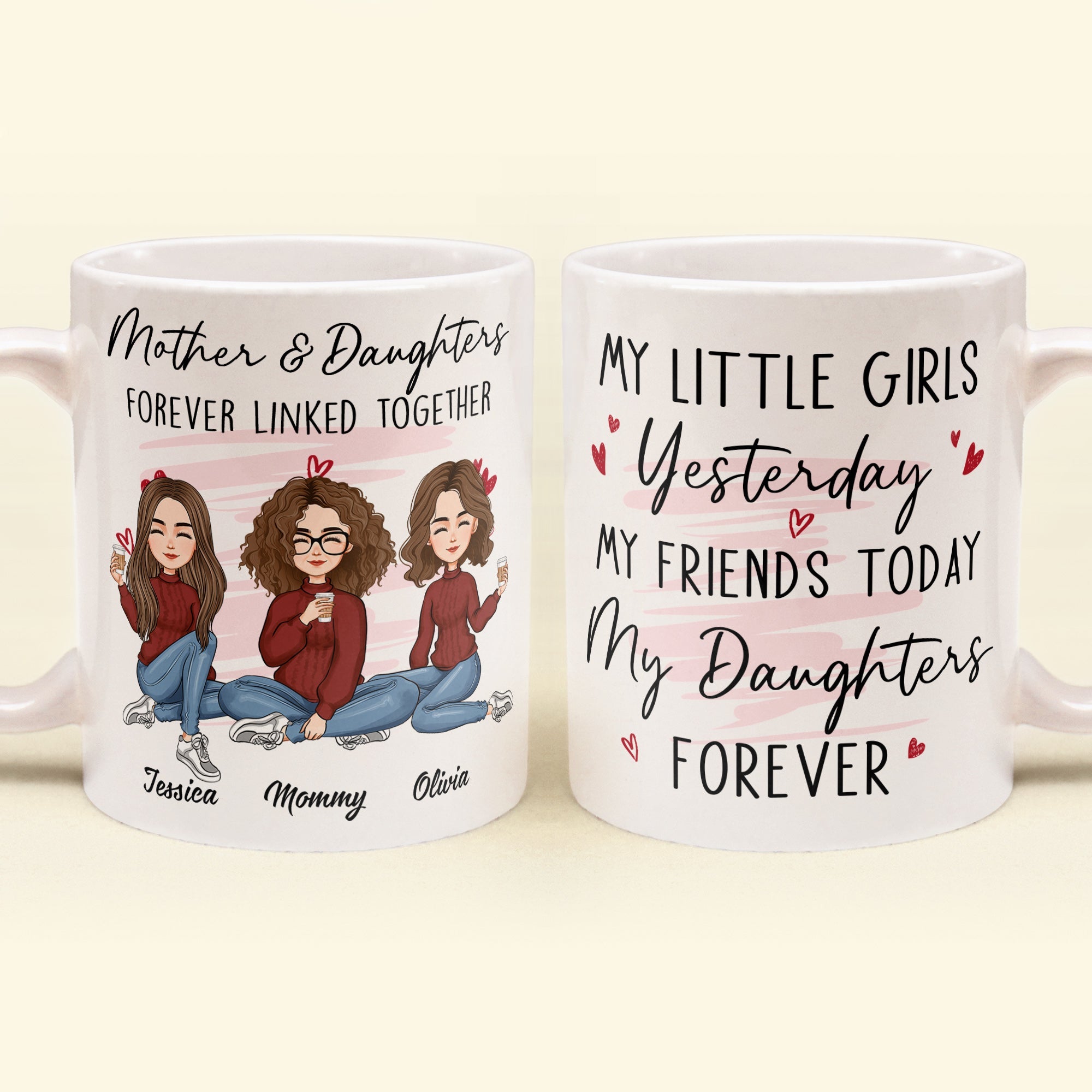 Personalized Mom Mug, Mother & Daughter Forever Linked Together