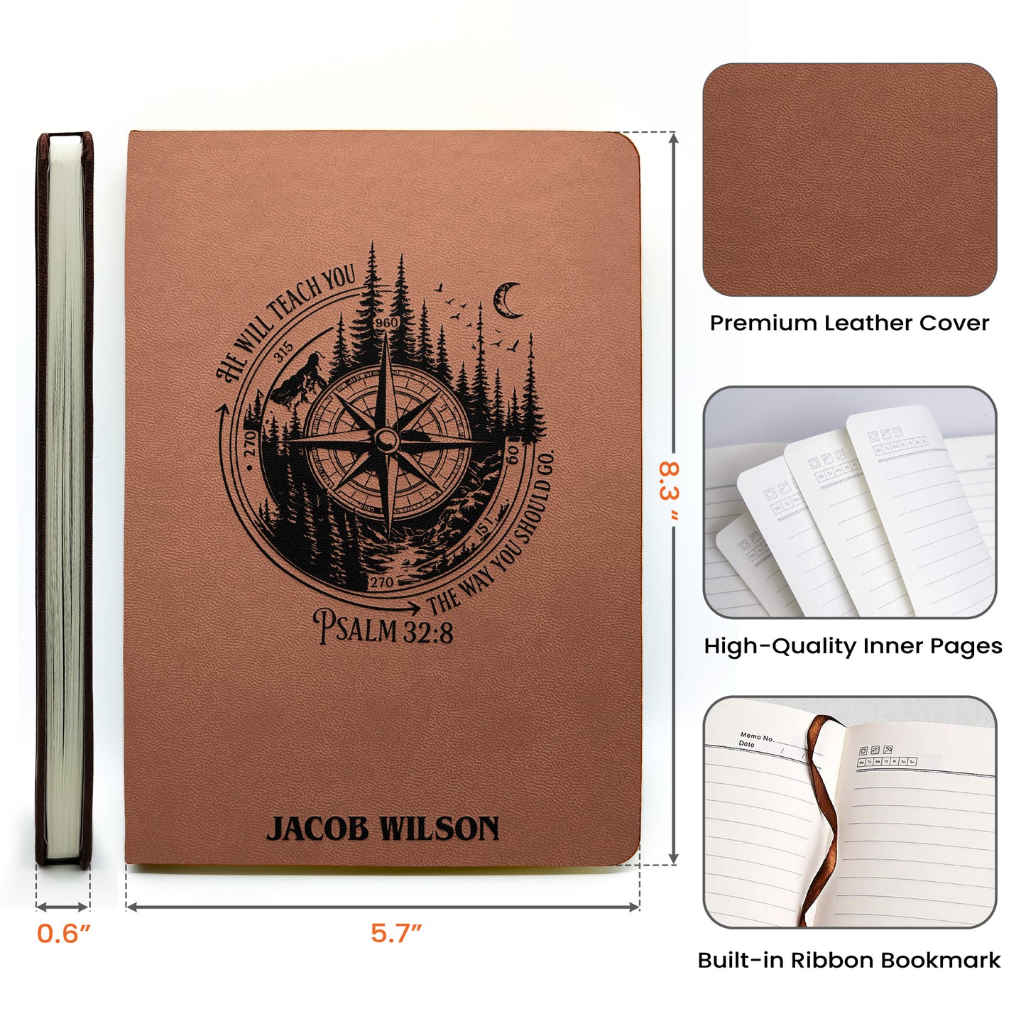 Mountain Adventure, Wanderlust, Tree Of Life - Personalized Leather Journal