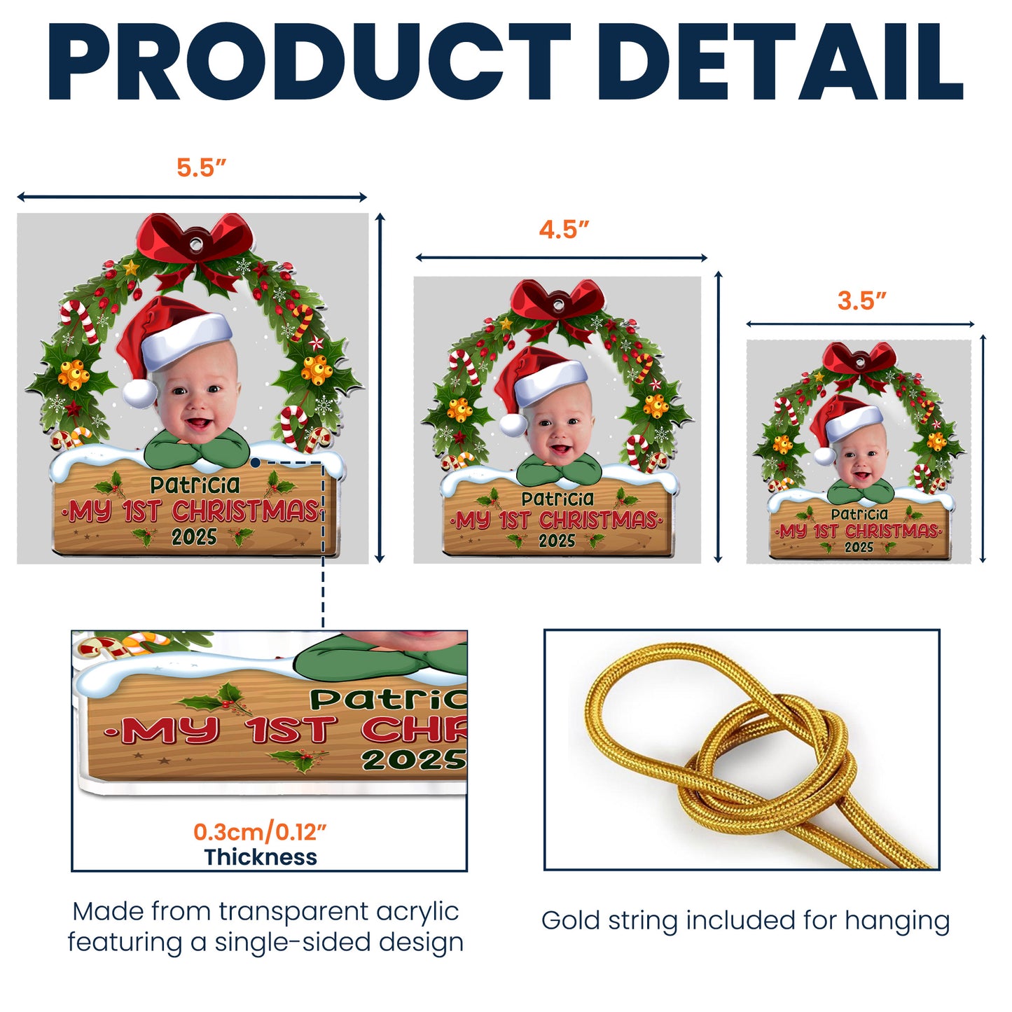 My 1st Christmas - Personalized Babys Photo First Christmas Ornament