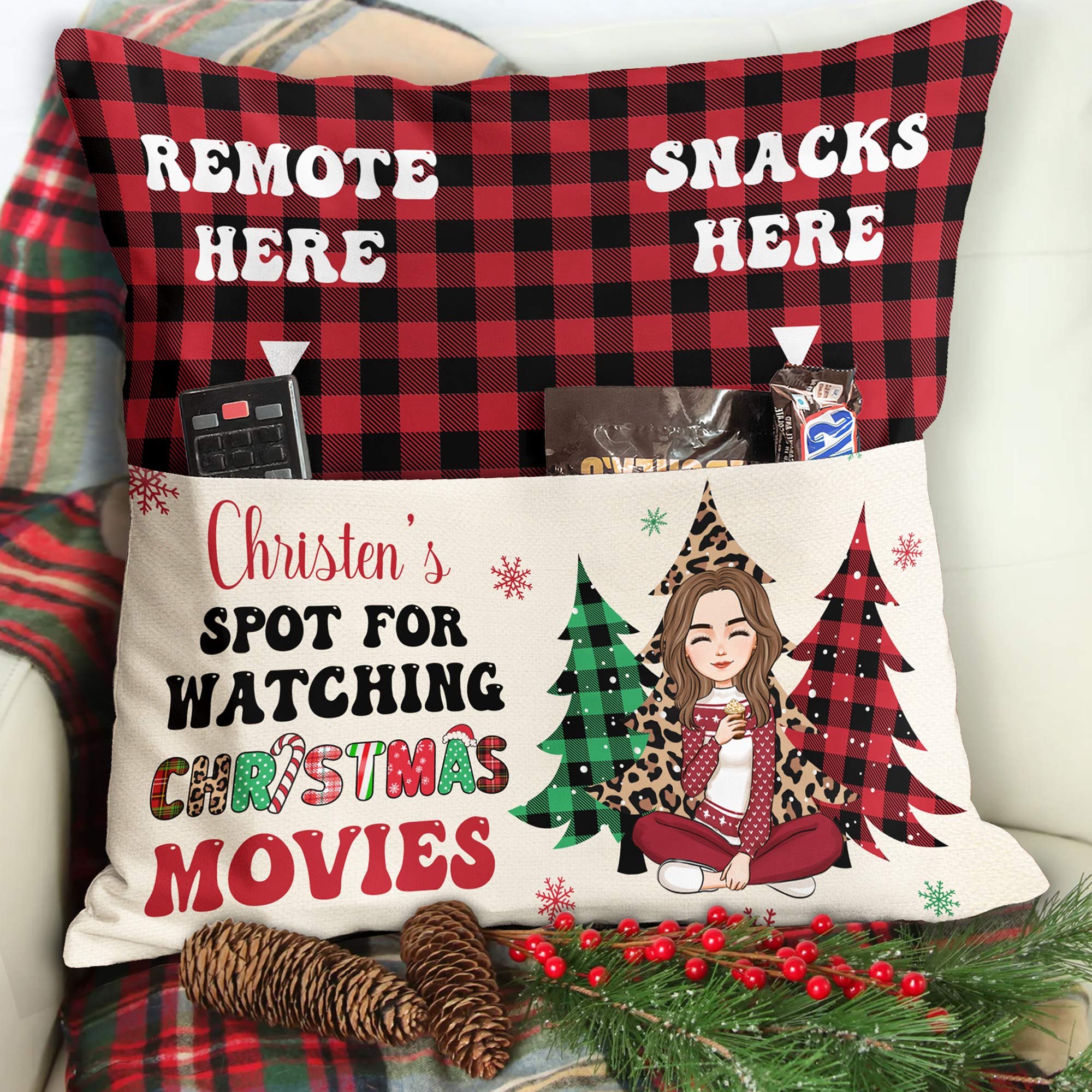 My Spot For Watching Christmas Movies - Personalized Pocket Pillow (Insert  Included)