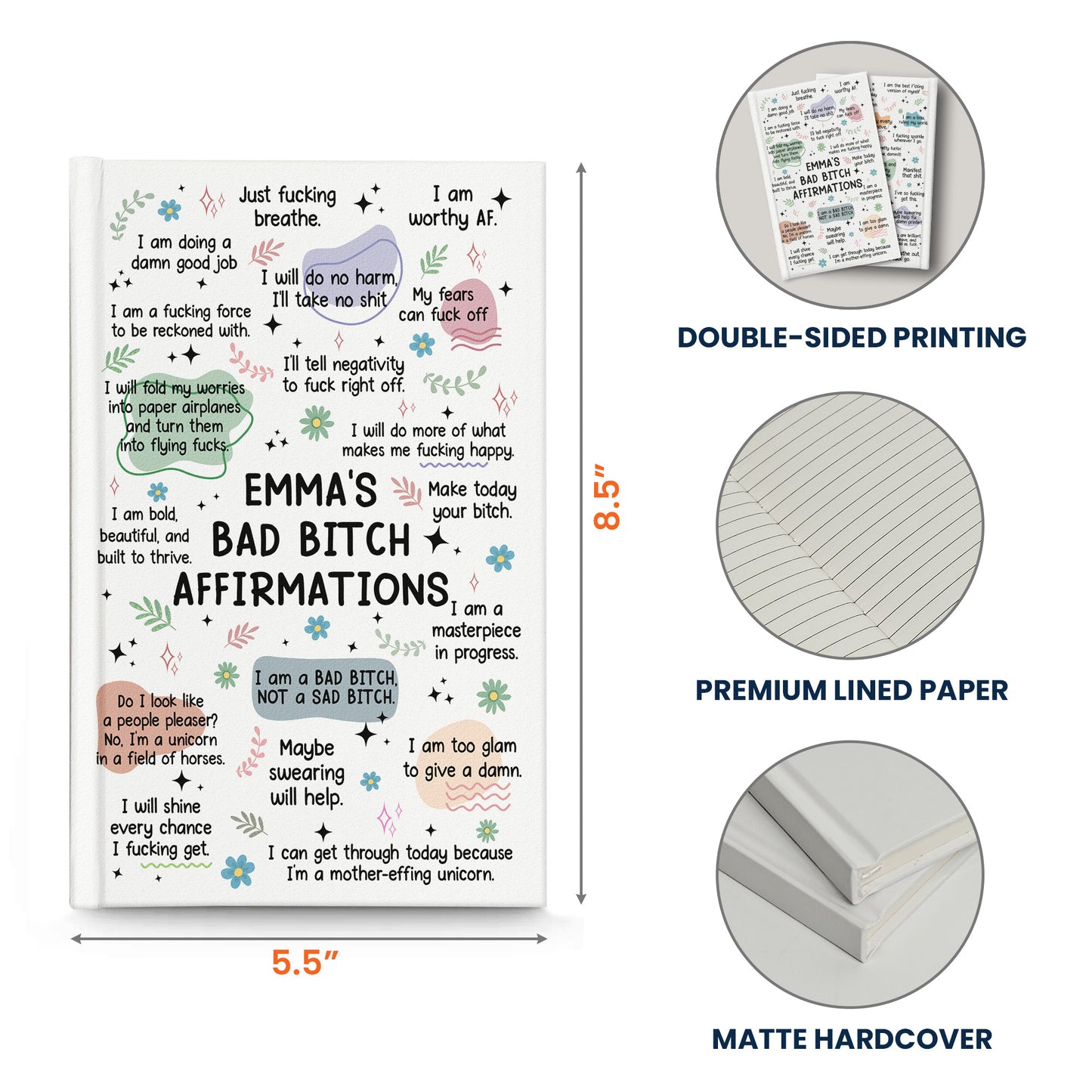 My Swear Affirmations - Gifts For Daughter, Friend, For Me Gift - Personalized Hardcover Journal