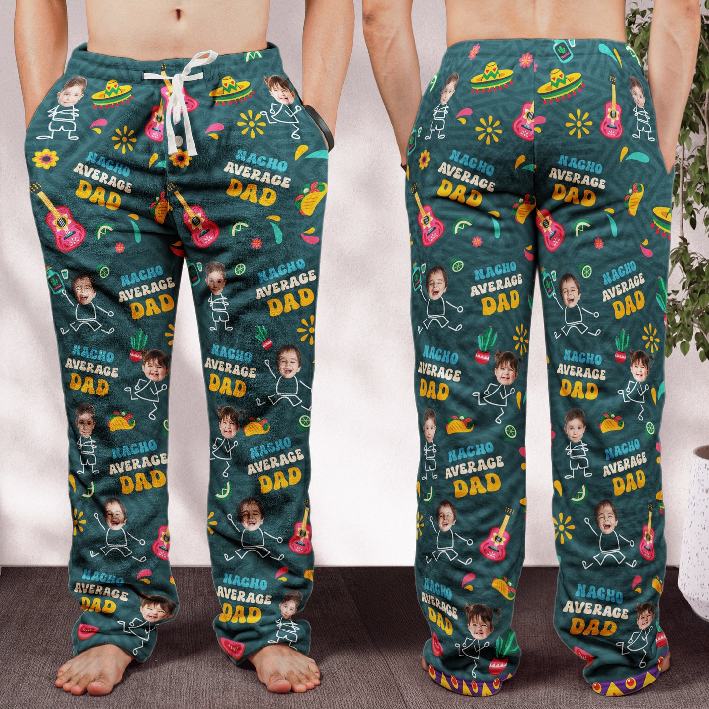 Nacho Average Dad - Personalized Photo Fleece Pajama Pants