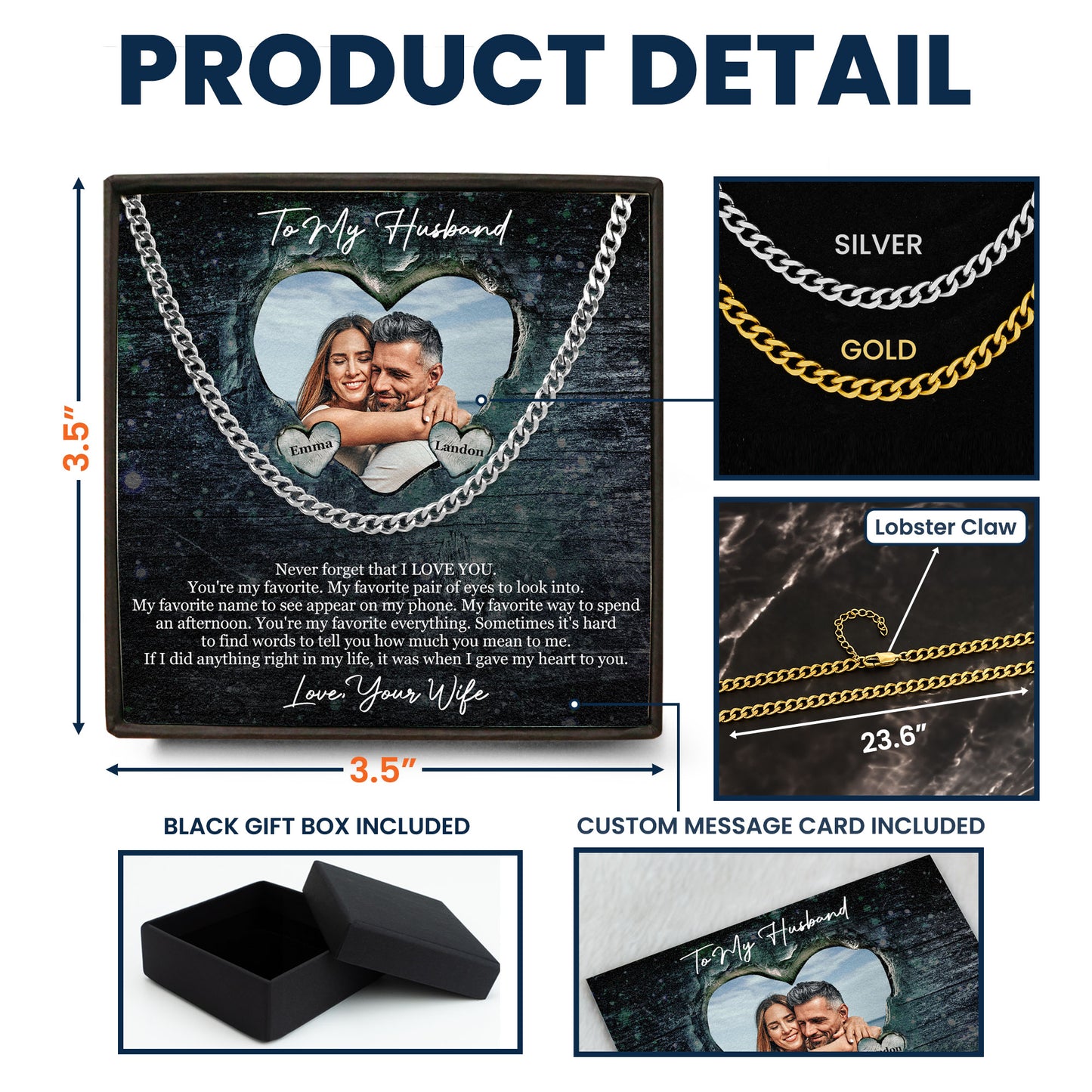 Never Forget That I Love You - Personalized Photo Men's Cuban Link Chain