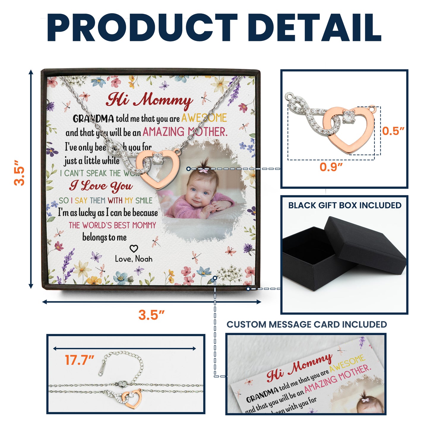 New Mom First Mom The Best Mommy Belongs To - Personalized Photo Infinity Heart Necklace