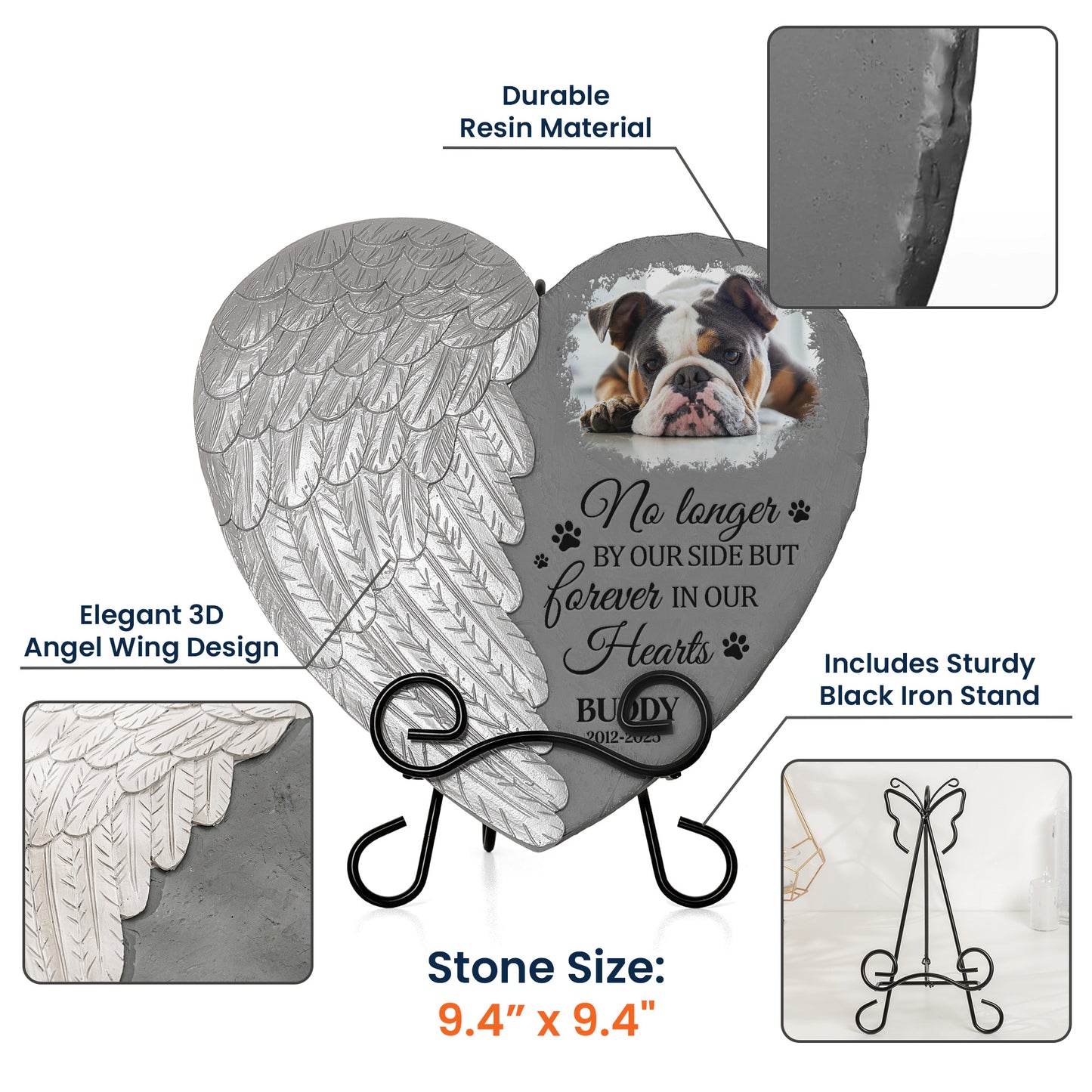 No Longer By Our Side Forever In Our Hearts - Personalized Photo Memorial Garden Stone