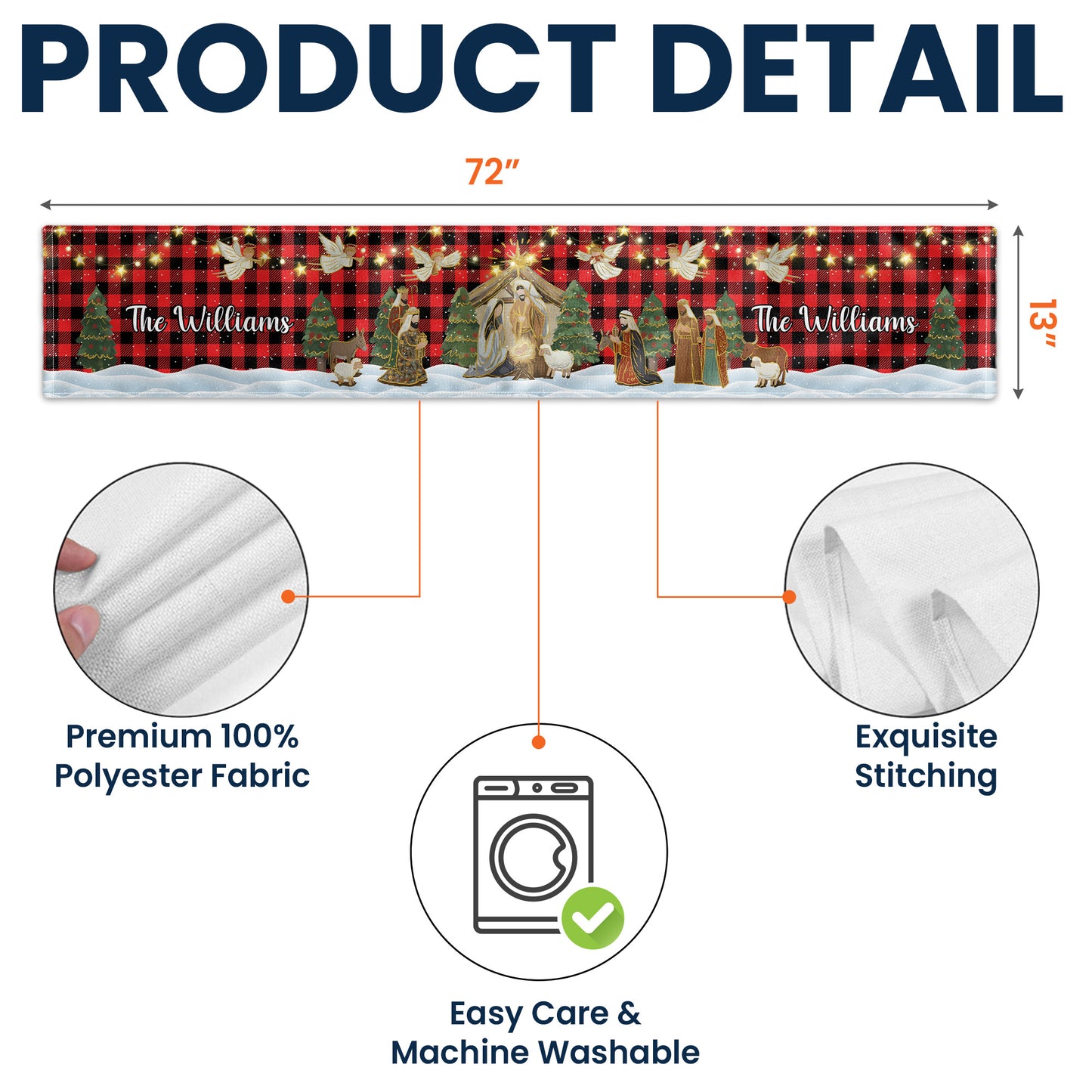 O Holy Night Nativity Scene Buffalo Plaid Christmas Dining Table Decoration - Personalized Table Runner