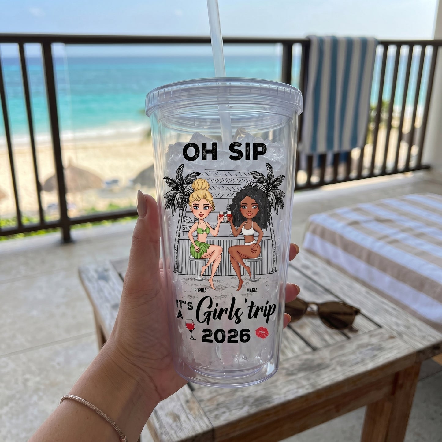 Oh Sip! It's A Girls' Trip - Personalized Acrylic Tumbler With Straw