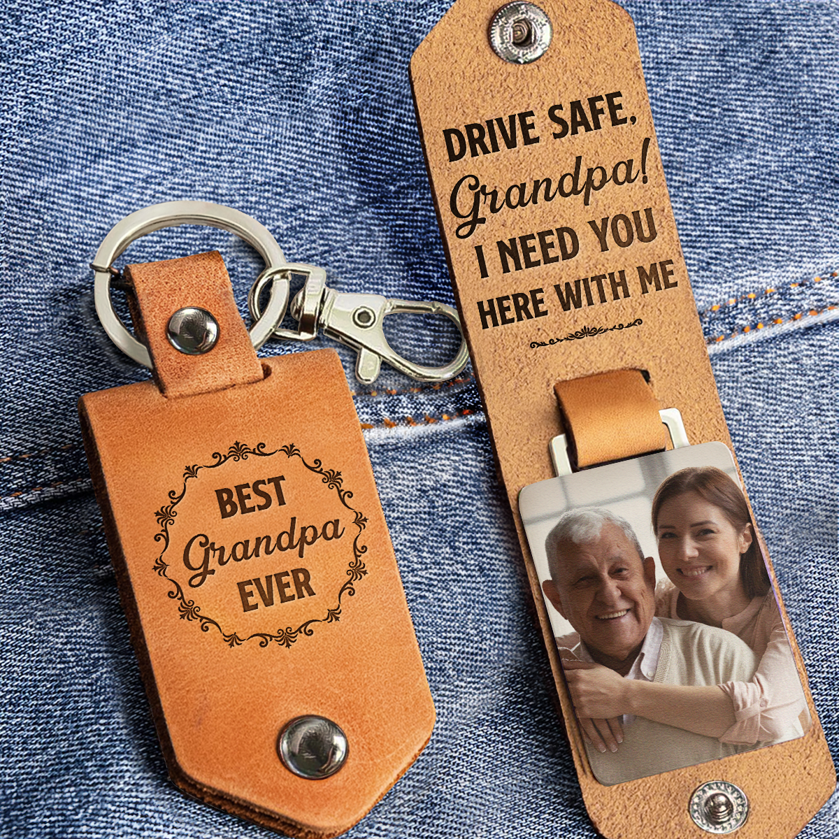 Only The Best Dads Get Promoted To Grandpa - Personalized Leather Photo Keychain