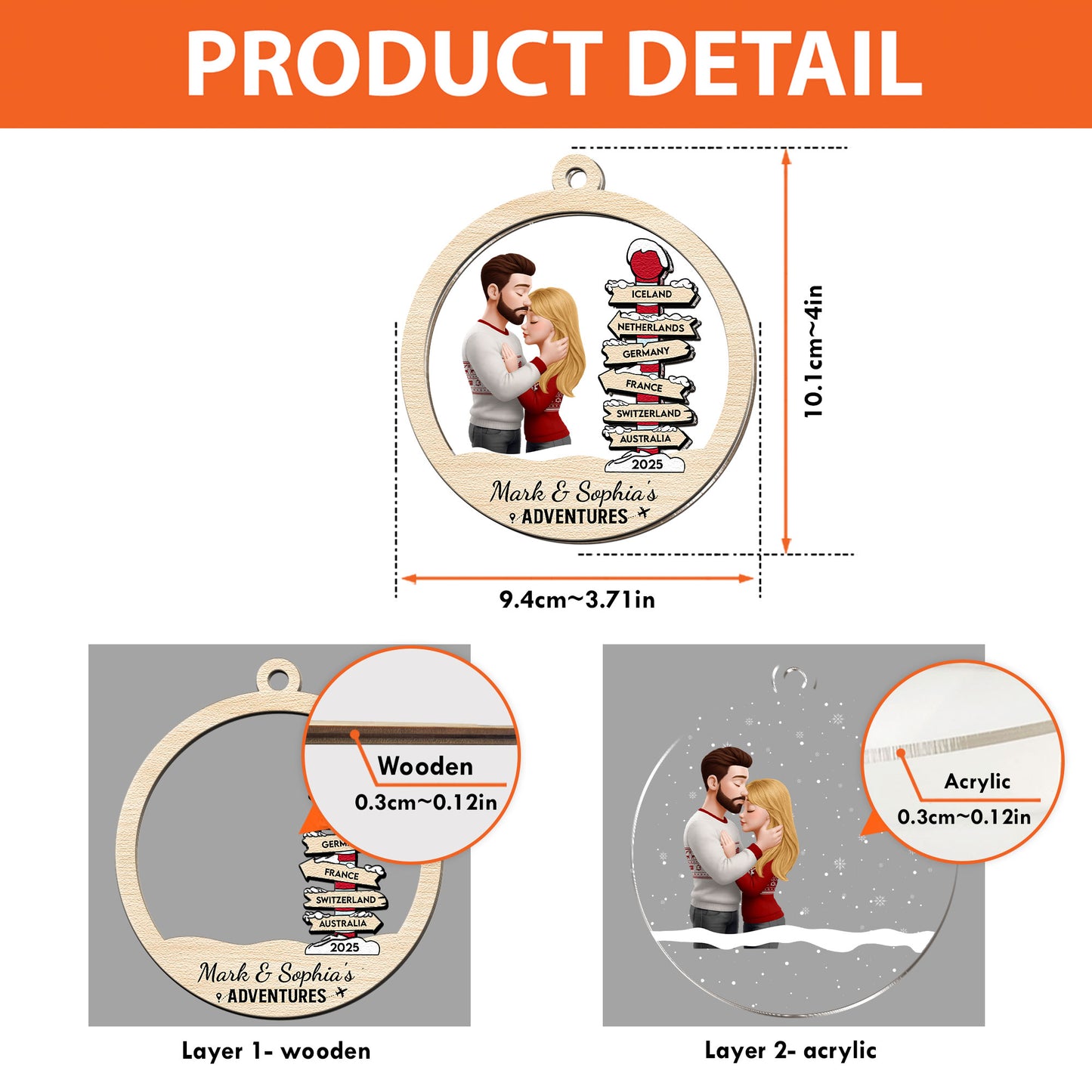 Our Adventures - Personalized Wood And Acrylic Ornament