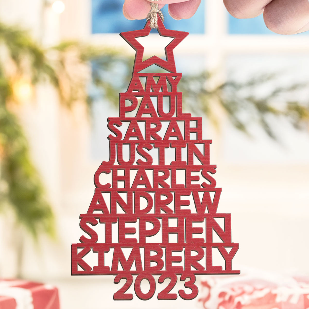 Custom Family Names 2023 Christmas Tree Up To 14 Names - Personalized  Wooden Ornament