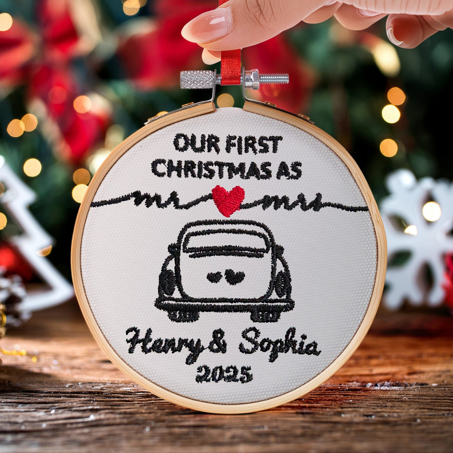 Our First Christmas As Mr & Mrs - Personalized Embroidered Ornament