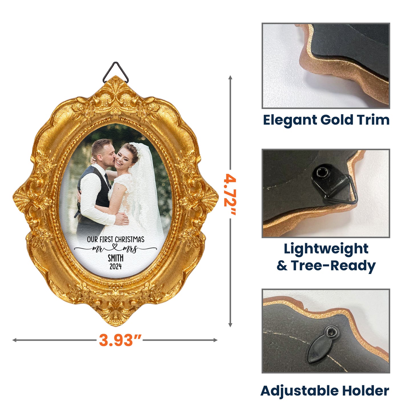 Our First Christmas As Mr & Mrs - Personalized Vintage Picture Frame Ornament