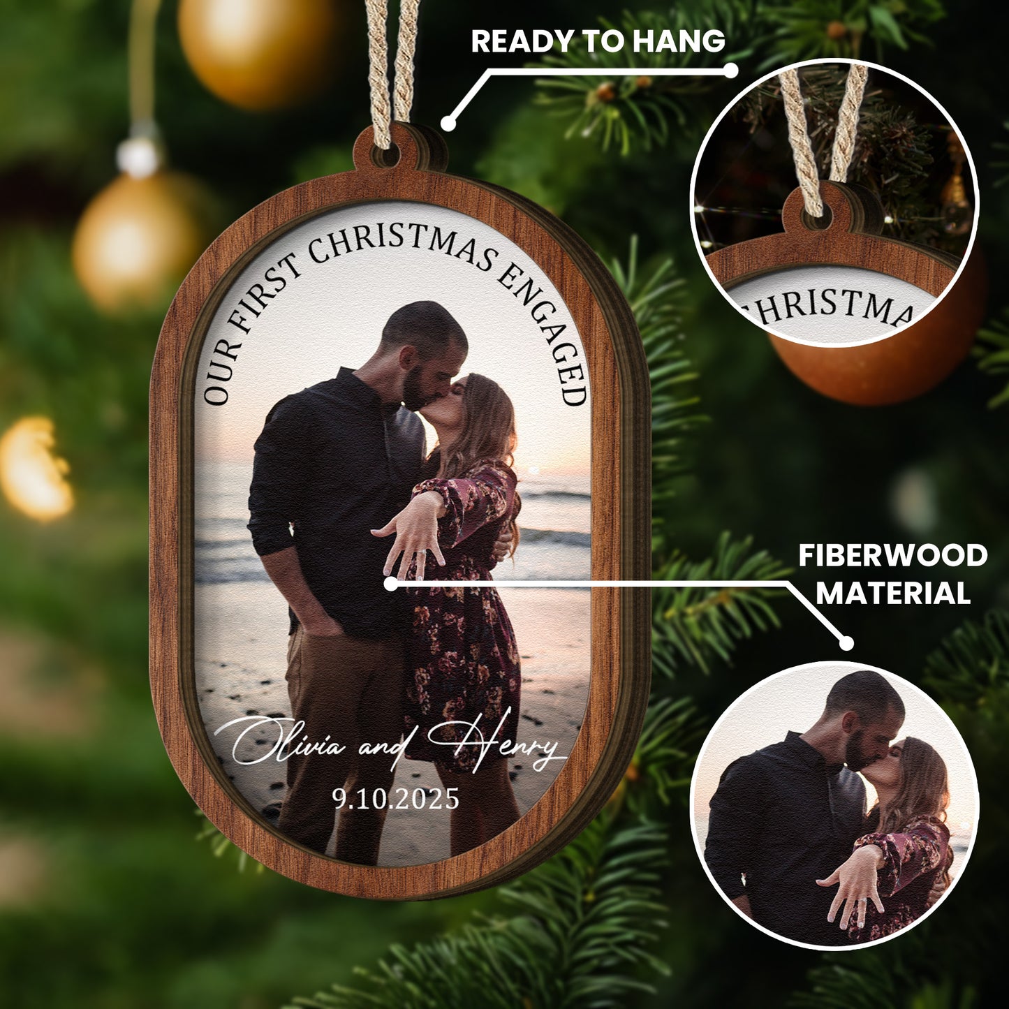 Our First Christmas Couple Christmas Ornament 2 Layers - Personalized Wooden Photo Ornament