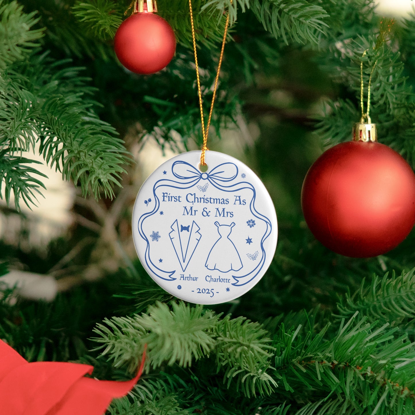 Our First Christmas Toile De Jouy - Personalized Ceramic Ornament