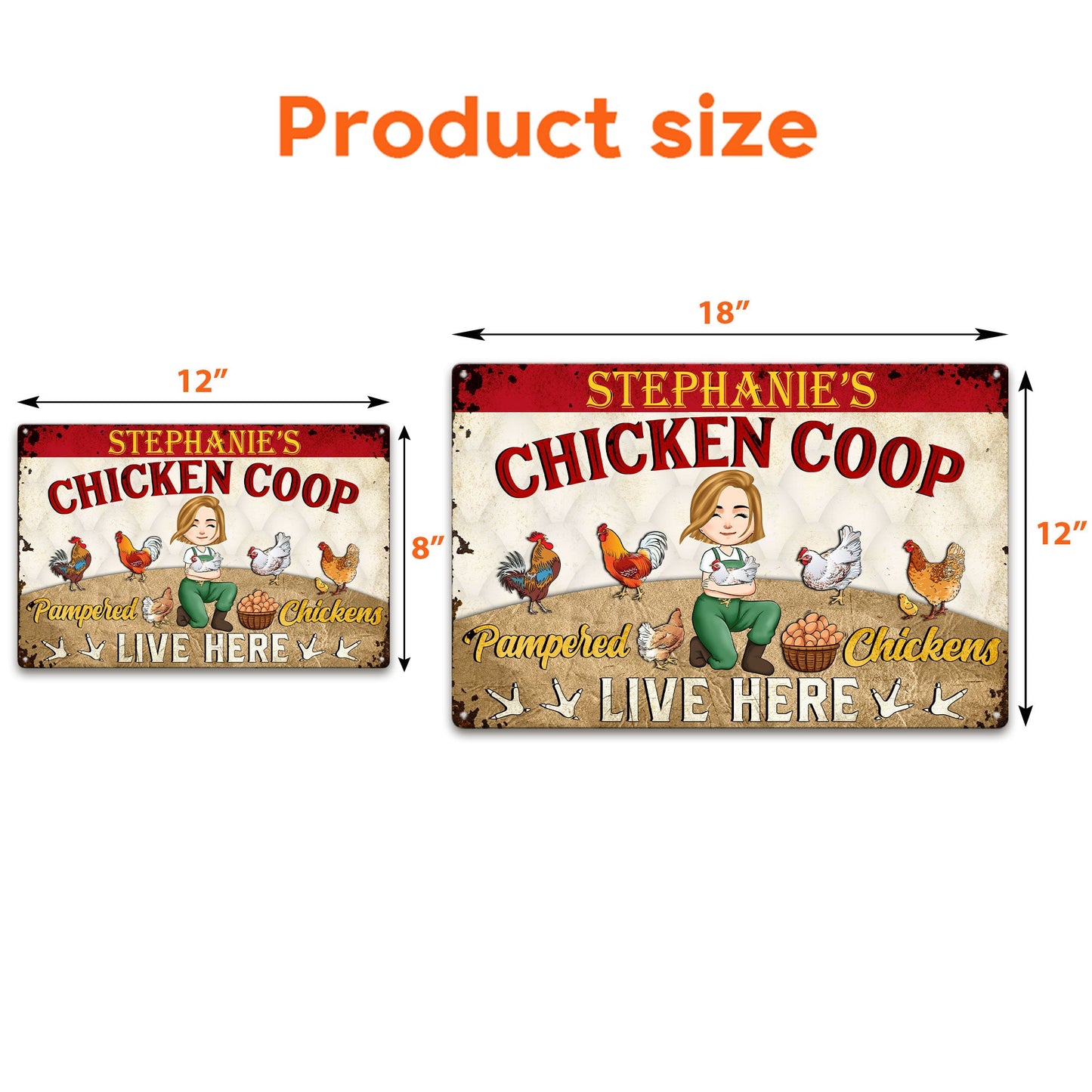 Pampered Chickens Live Here - Personalized Metal Sign - Chicken Coop Decoration, Funny Chicken, Farmhouse Decorations Gift For Chicken Lovers, Farmer