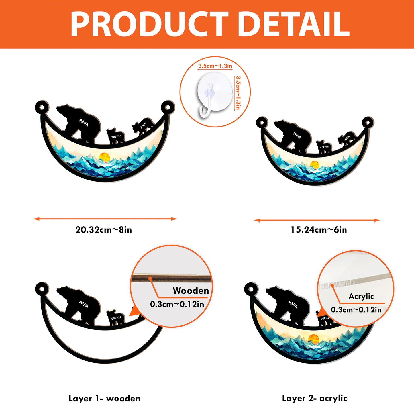 Papa Bear - Personalized Window Hanging Suncatcher Ornament