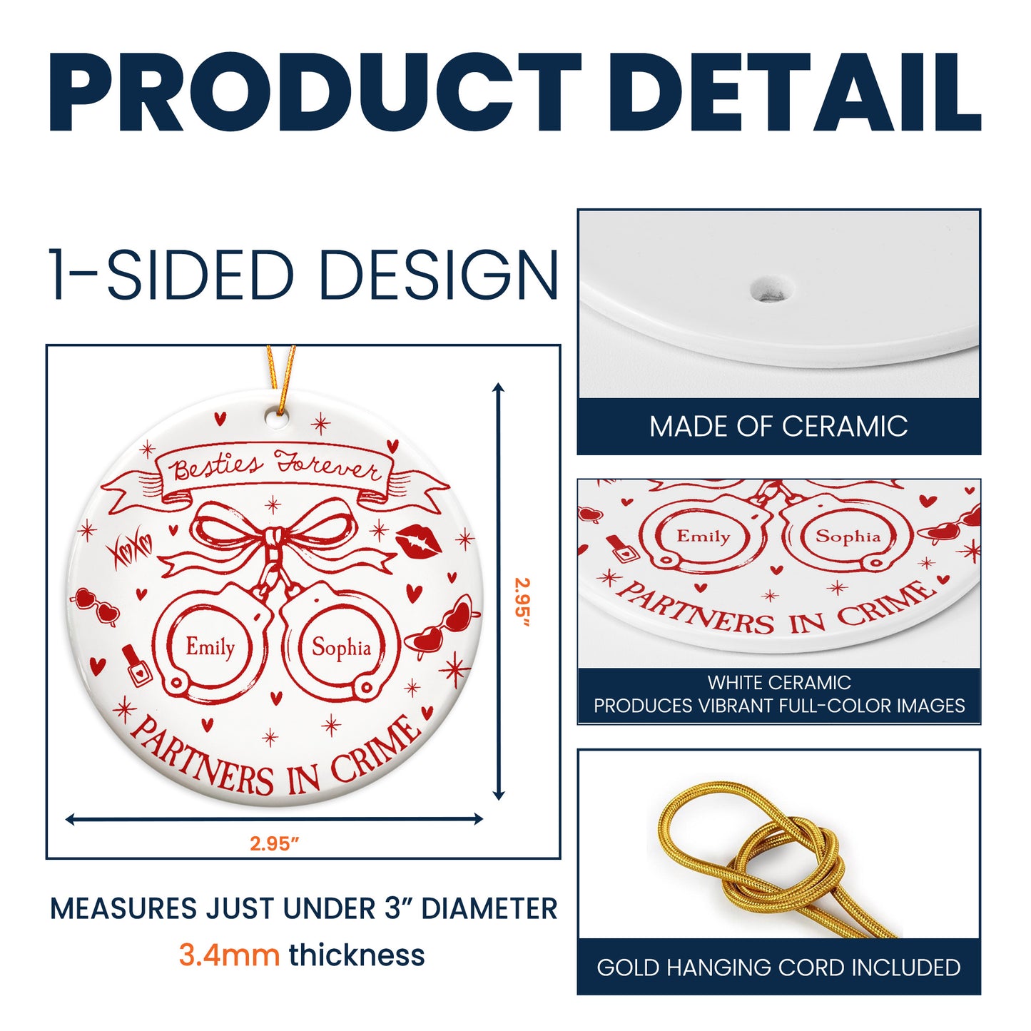 Partners In Crime Besties Forever Coquette Style - Personalized Ceramic Ornament