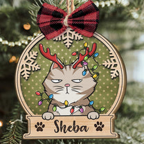 Peeking Pet Christmas - Personalized Custom Shaped Wooden Ornament With Bow