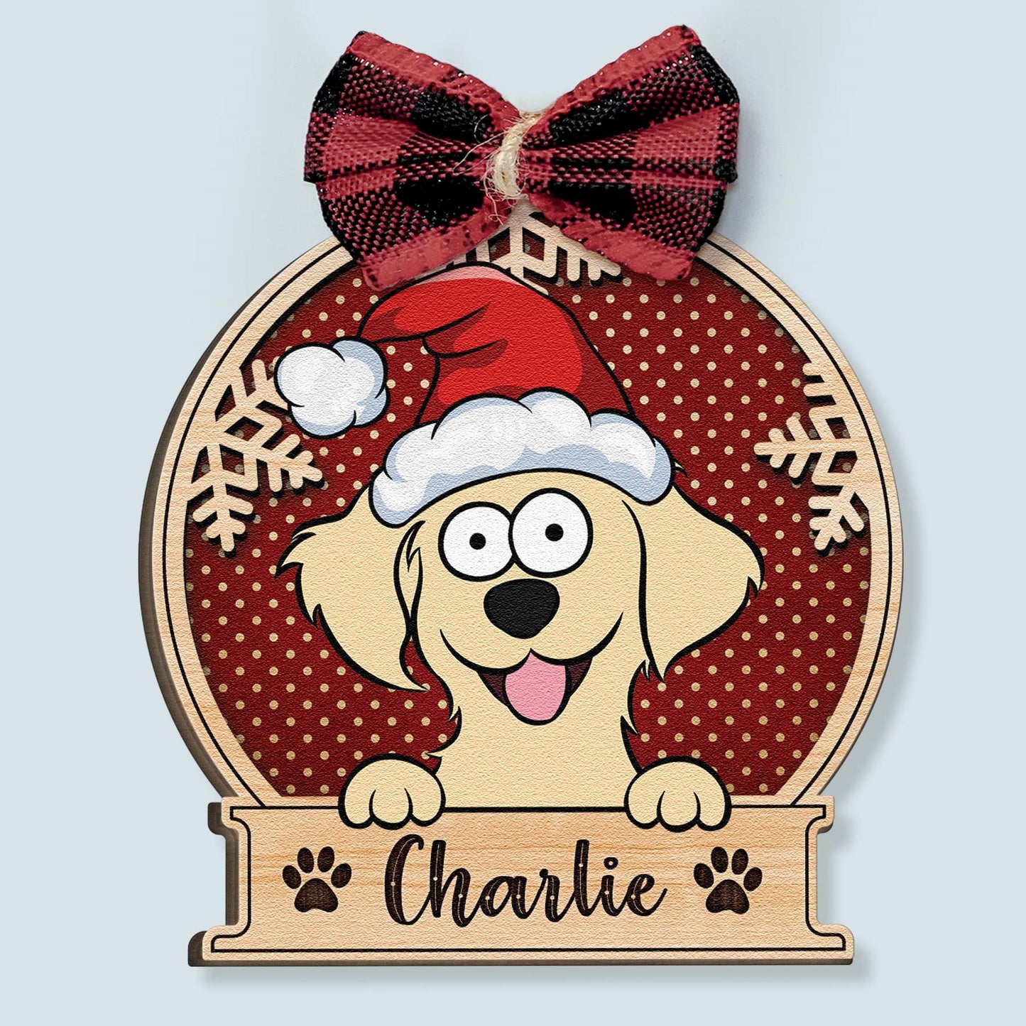 Peeking Pet Christmas - Personalized Custom Shaped Wooden Ornament With Bow