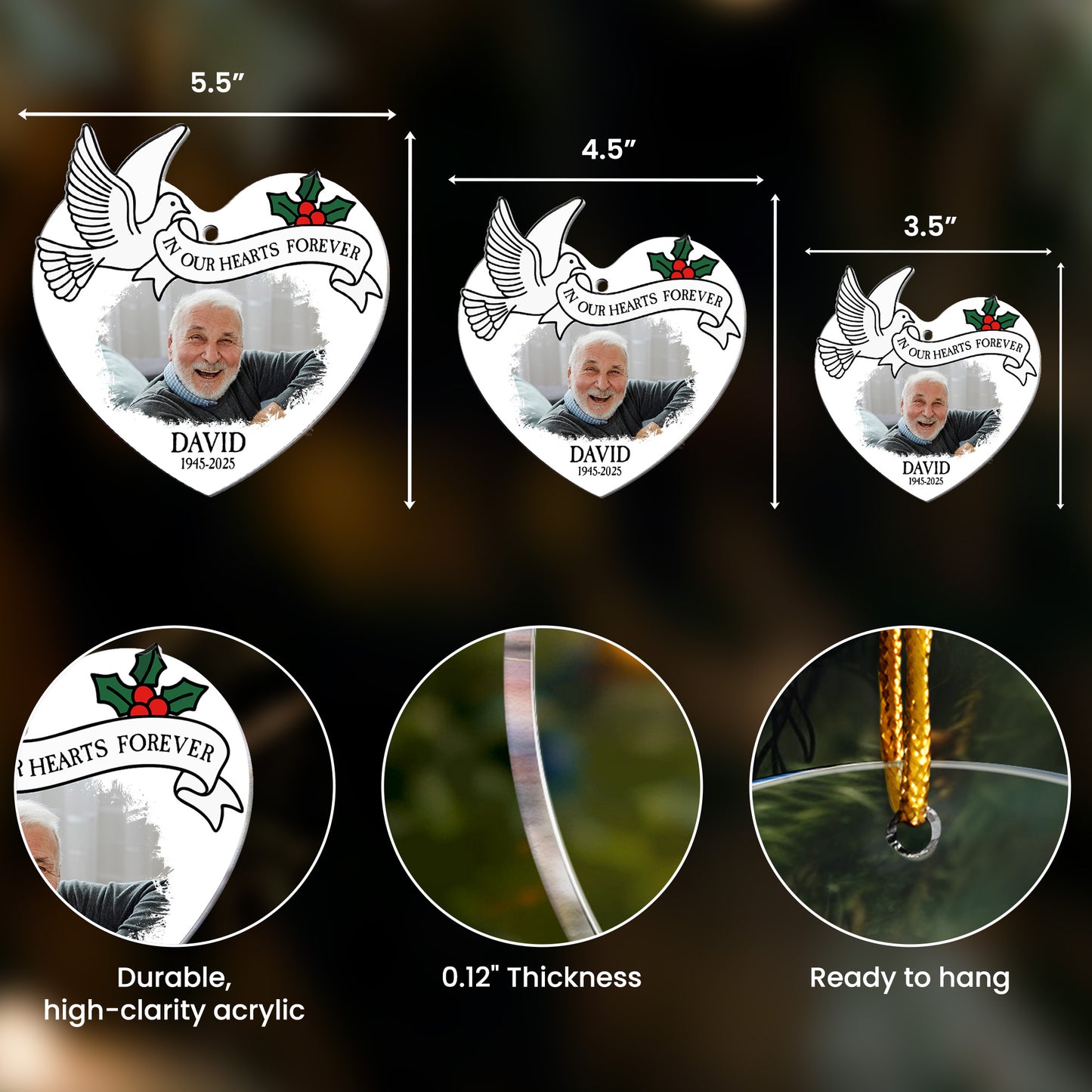 Personalized Memorial In Our Hearts Forever - Personalized Acrylic Photo Ornament