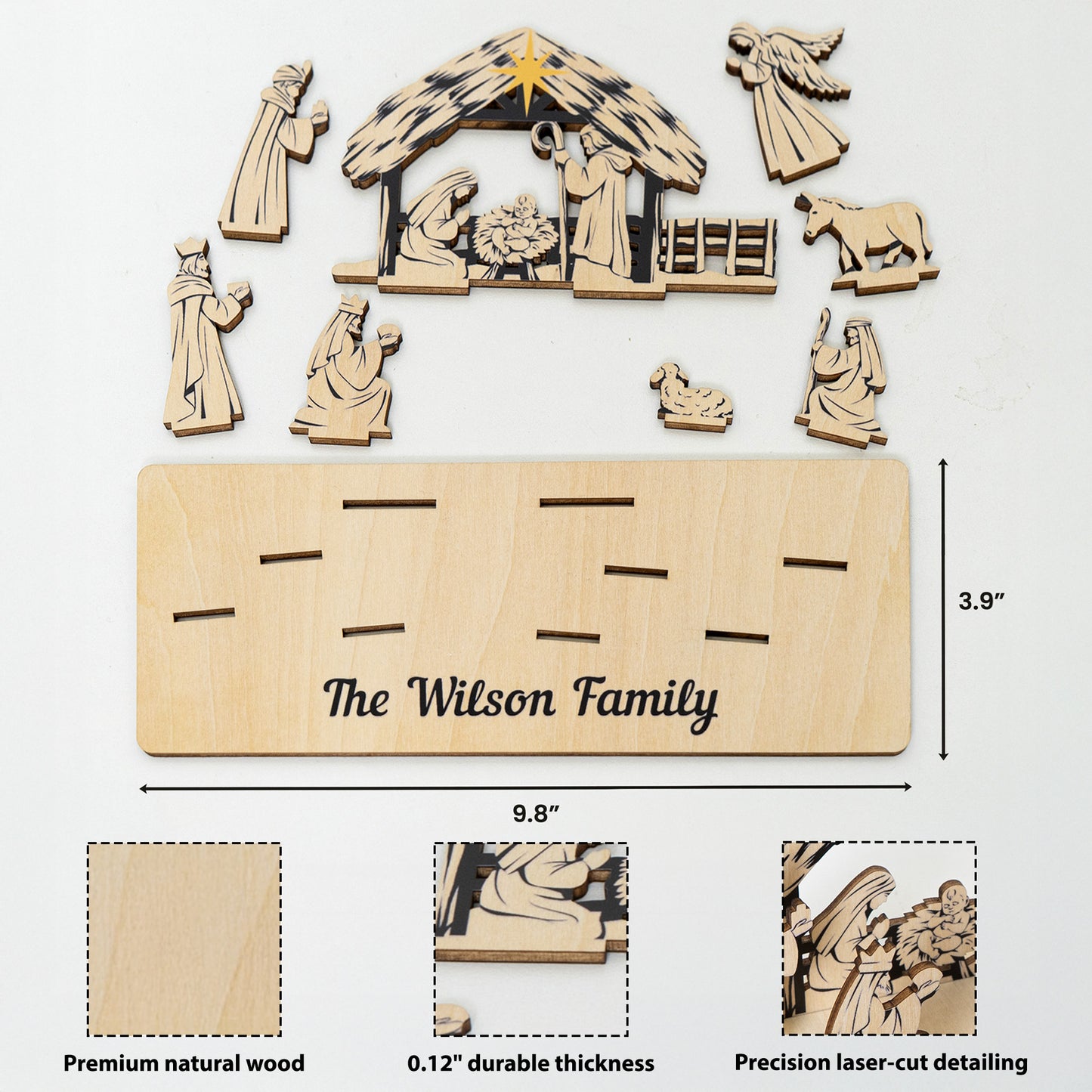 Personalized Nativity Scene Christmas Decoration Wooden Laser Cut