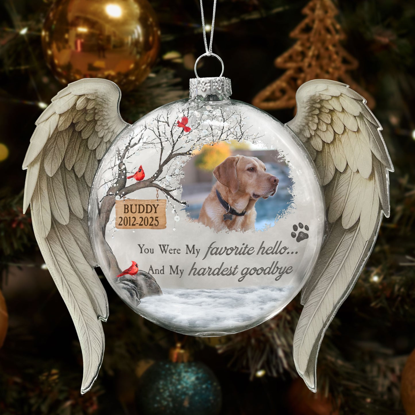 Pet Loss Christmas Ornament Forever In My Heart - Personalized Memorial Glass Photo Ornament