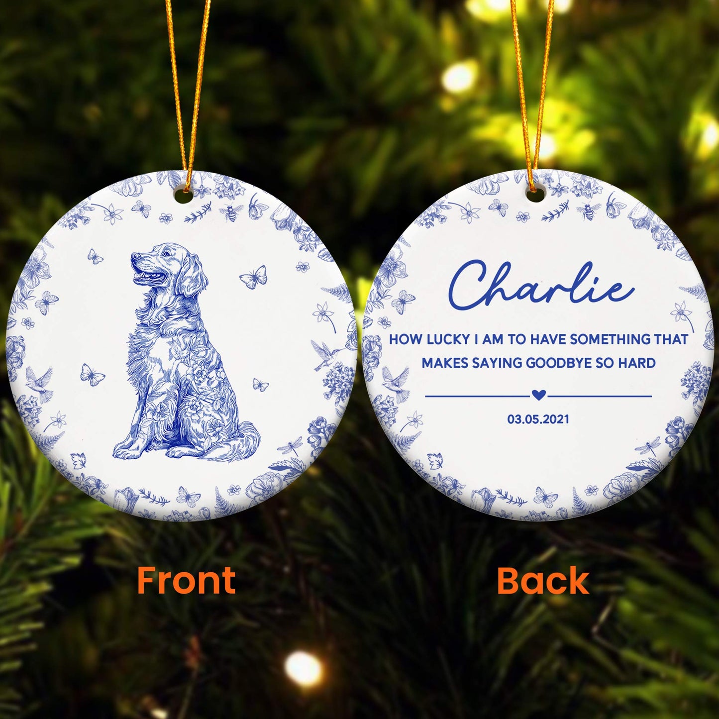 Pet Sympathy, Dog Memorial, Cat In Loving Memory Toile De Jouy - Personalized Ceramic Ornament