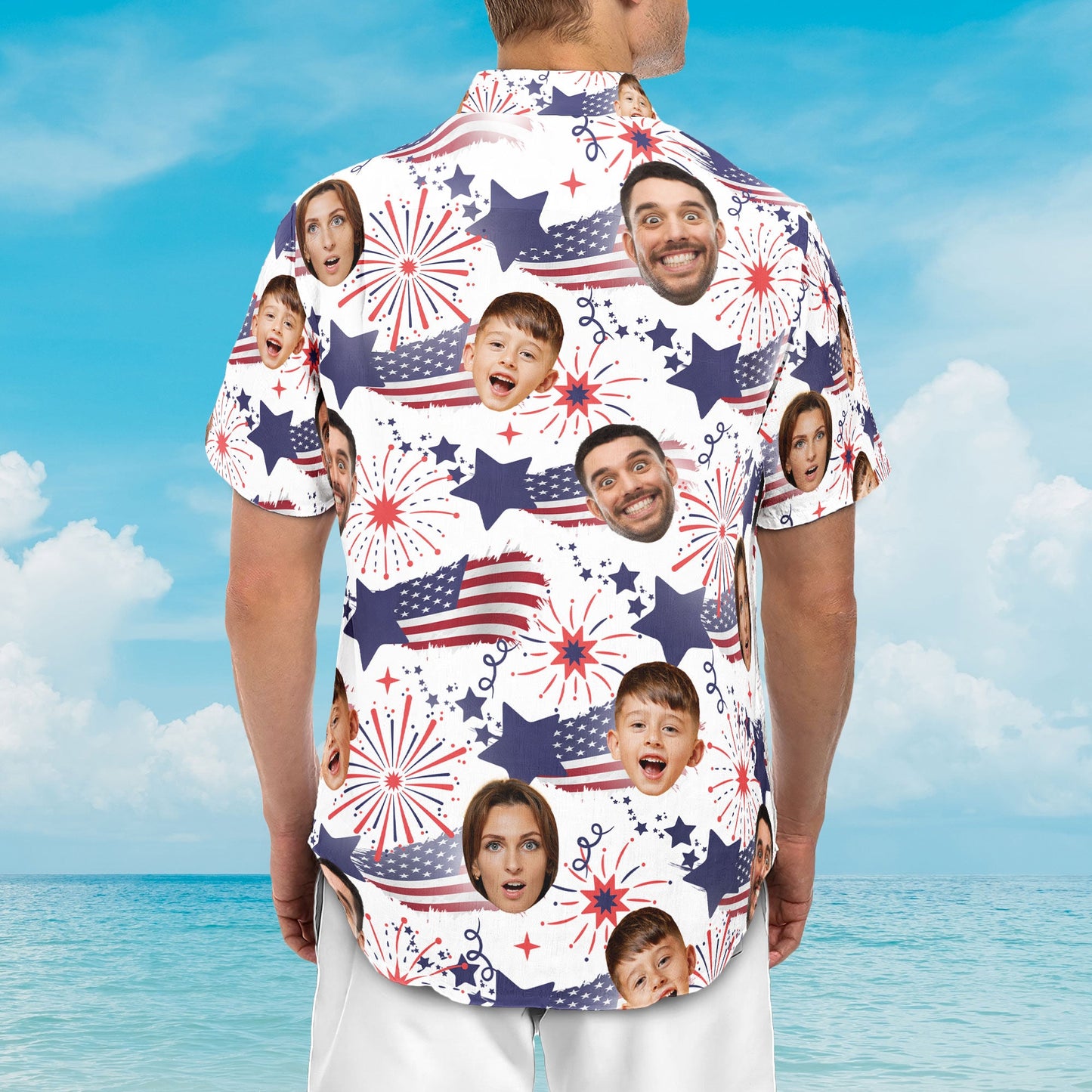 Family Cute Face - Personalized Photo Hawaiian Shirt - Independence Day Shirt