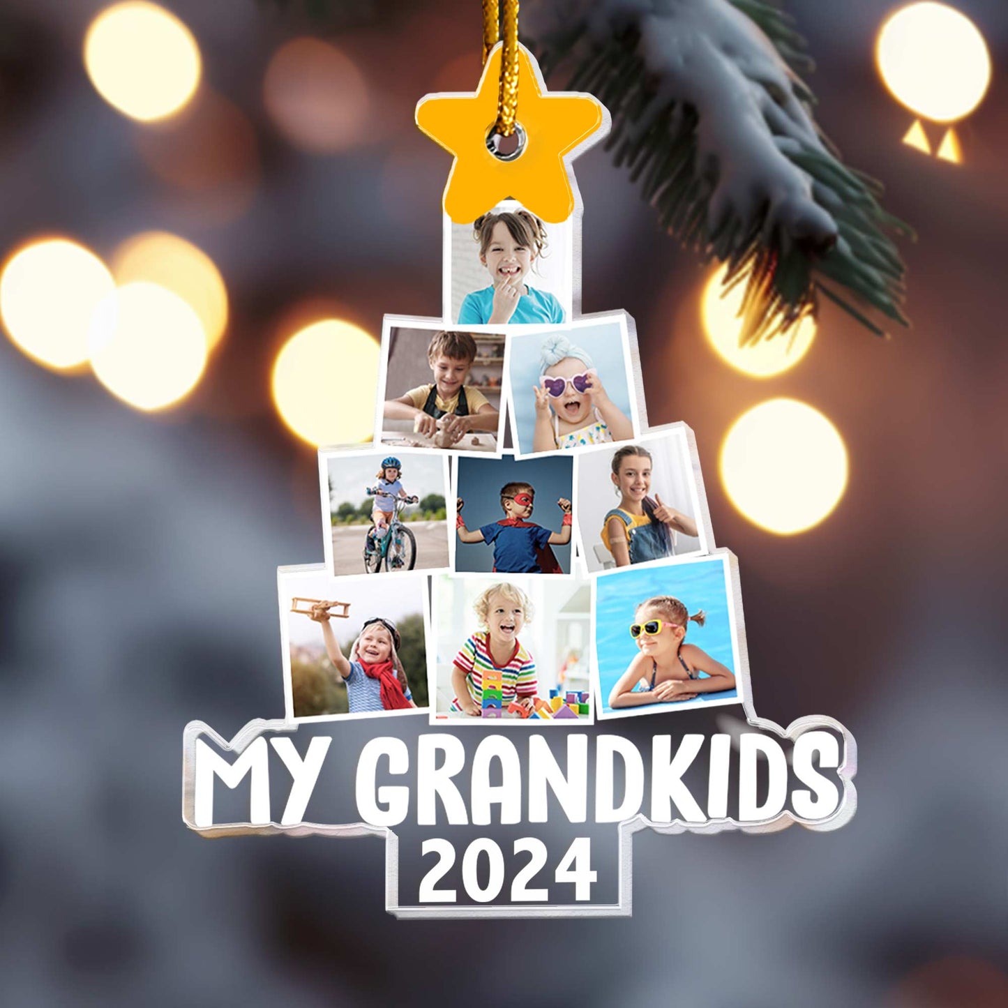Photo My Grandkids Christmas Tree - Personalized Acrylic Photo Ornament - Up To 15 Photos